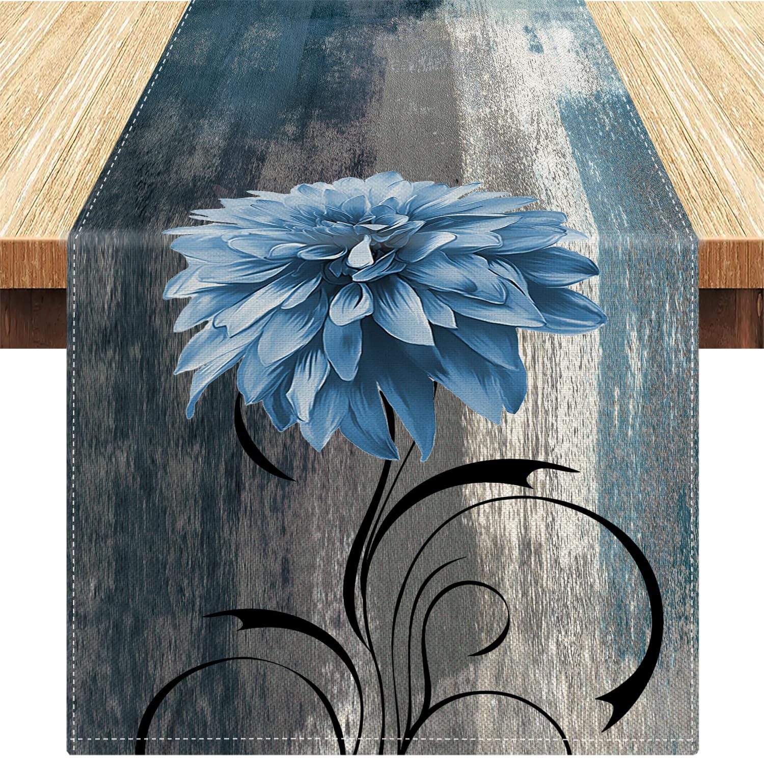Camino de Mesa Moderno Azul Marino Gris Decoración de Mesa Flor Arte Abstracto Pintura Mantel Lino para Vacaciones Cocina Banquete Navidad Fiestas Gran Regalo Eventos Comedor 40x140cm