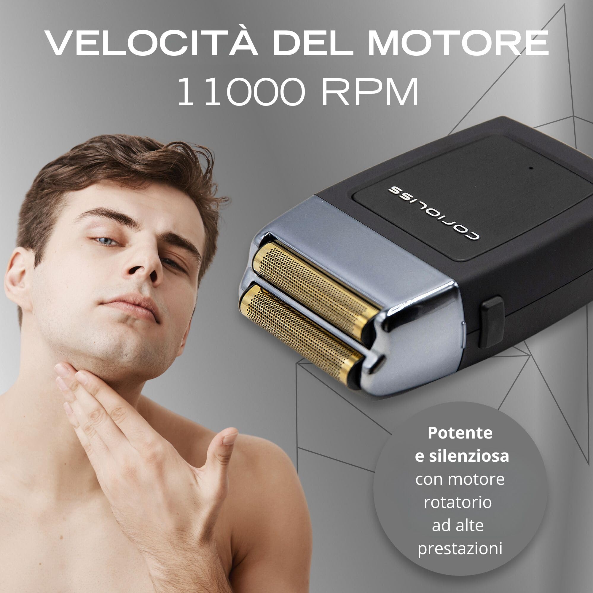 Corioliss The Shaver | Rasoio Elettrico Professionale | Lame in Titanio | Rasatura Precisa Uomo | Barba e Testa | Ricaricabile | Batteria 1,5 ore di utilizzo