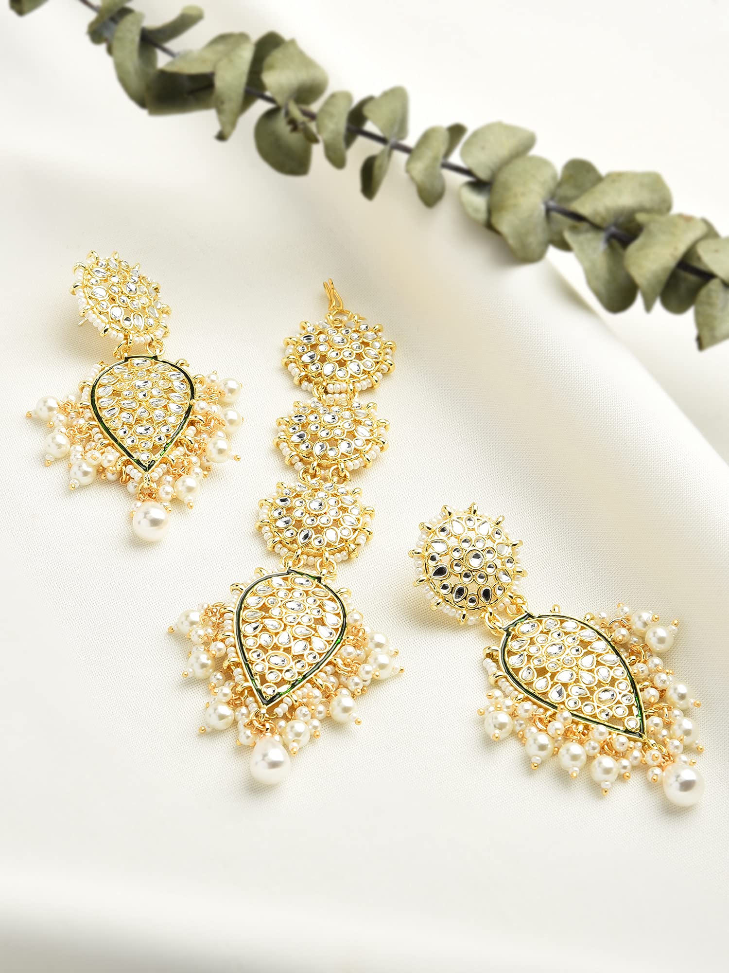 Traditional Kundan Dangle Earring & Maangtikka Set For Women