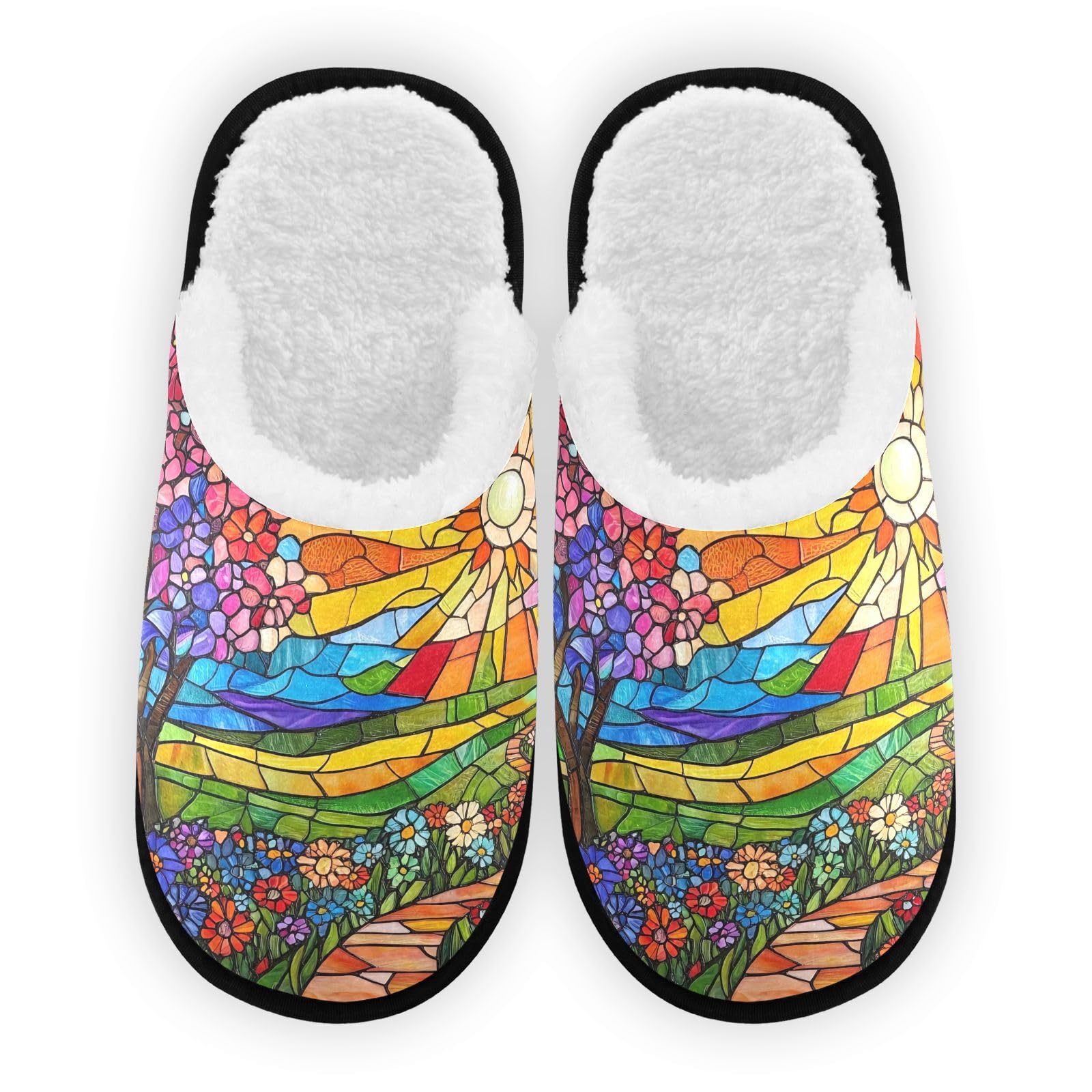 SPRIPORT Flowers Tree Purple Soft Fabric Spa Slippers for Women Men Washable Reusable Guest House Slippers with Non Slip Soles Closed Toe Slippers for Bedroom Party Hotel Travel Indoor M