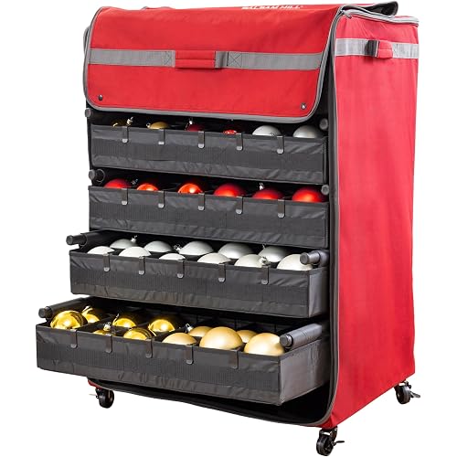 Balsam Hill Deluxe Rolling Ornament Chest - 120pc Christmas Decoration Storage with Dividers & Trays