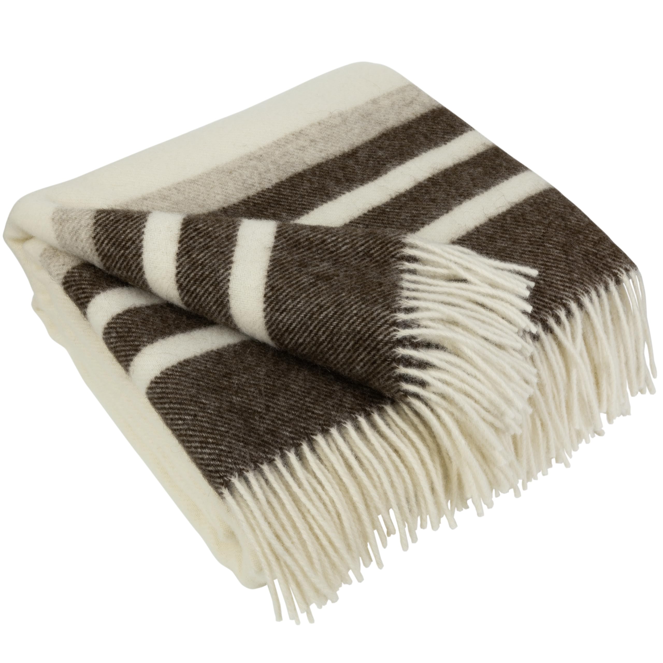 LYHome 100% LambsWool Blanket - Large Throw, Sofa & Bed Bedspread, Single Double Throws, Soft Warm Blankets for Winter Travel Autumn Picnic & Camping 55 x 79 in | 140 x 200 cm | White with Stripes โ image 1