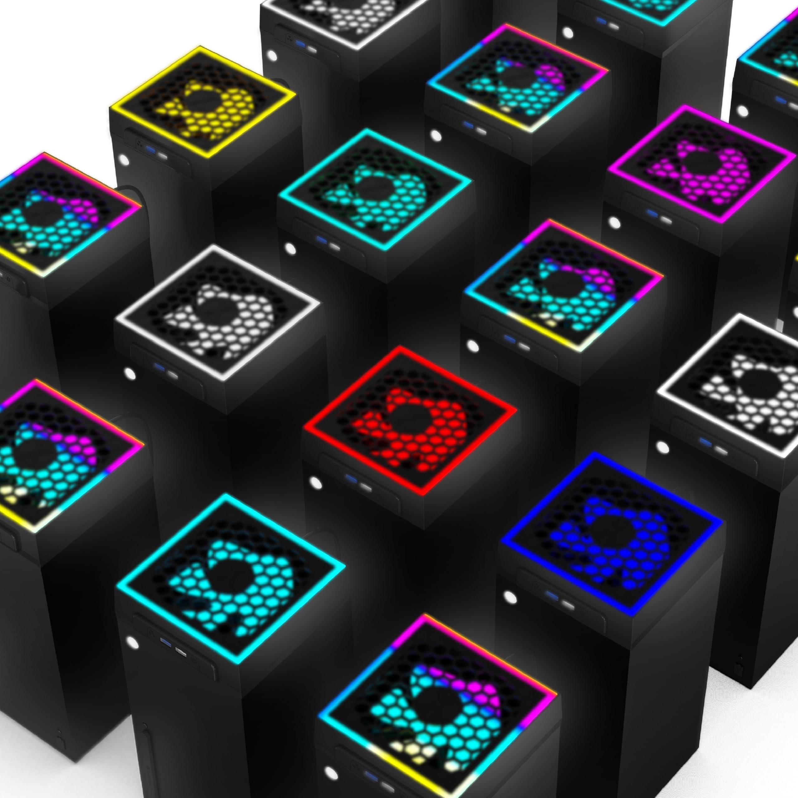 Kühlventilator staubdicht für Xbox Serie X Konsole mit buntem LED Licht, Zubehör mit 6 Staubschutzfiltern, 8 Gummistopfen, 3 Stufen geräuscharmer Top-Lüfter, für Xbox Serie X Schwarz & Weiß