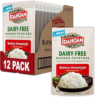 Idahoan Dairy-Free Mashed Potatoes: 100% Real Idaho Potatoes, Gluten-Free, Quick 4-Min Prep, 4oz Pouches (Pack of 12)