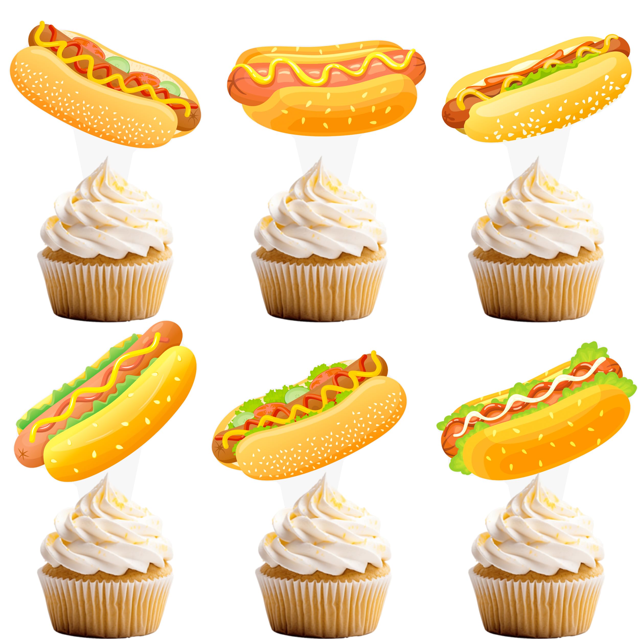 Photo 1 of iPartyFun Hot Dog Cupcake Toppers, 48 Count