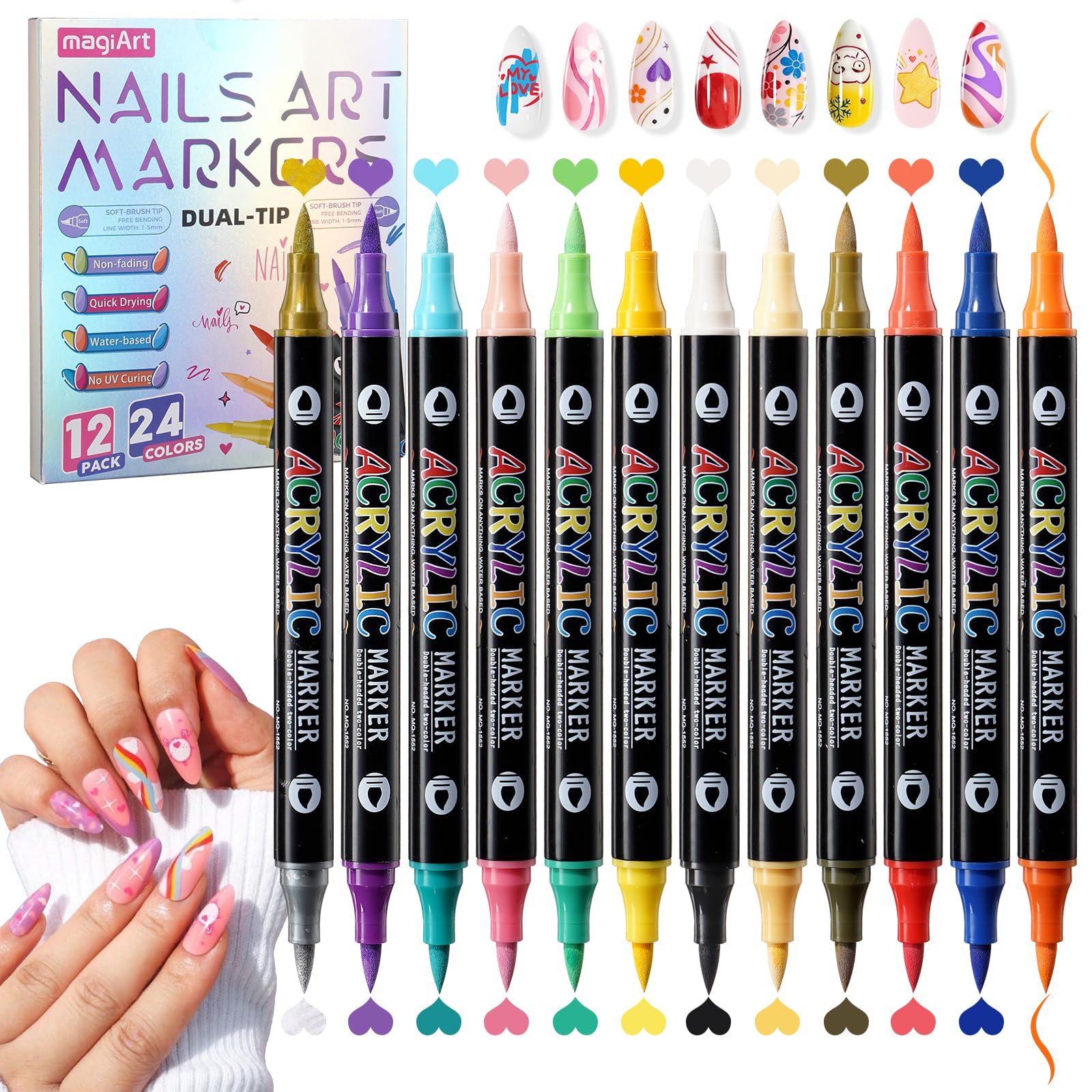 Bolígrafos de Arte de Uñas 3D Set de 12 Rotuladores de Pintura y Grafiti Herramientas de Manicura DIY