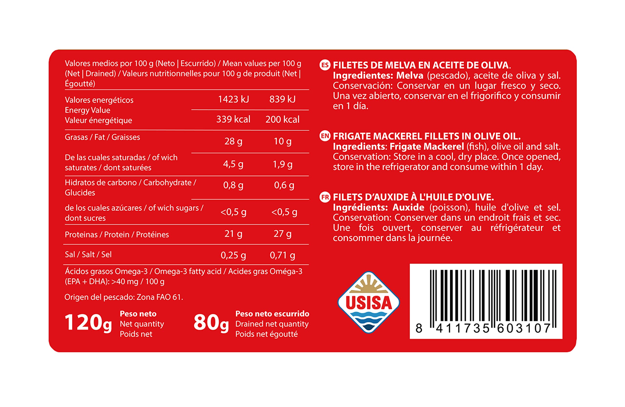 Tejero Conserva de pescado Melva en Aceite de Oliva 5 Latas 120 g