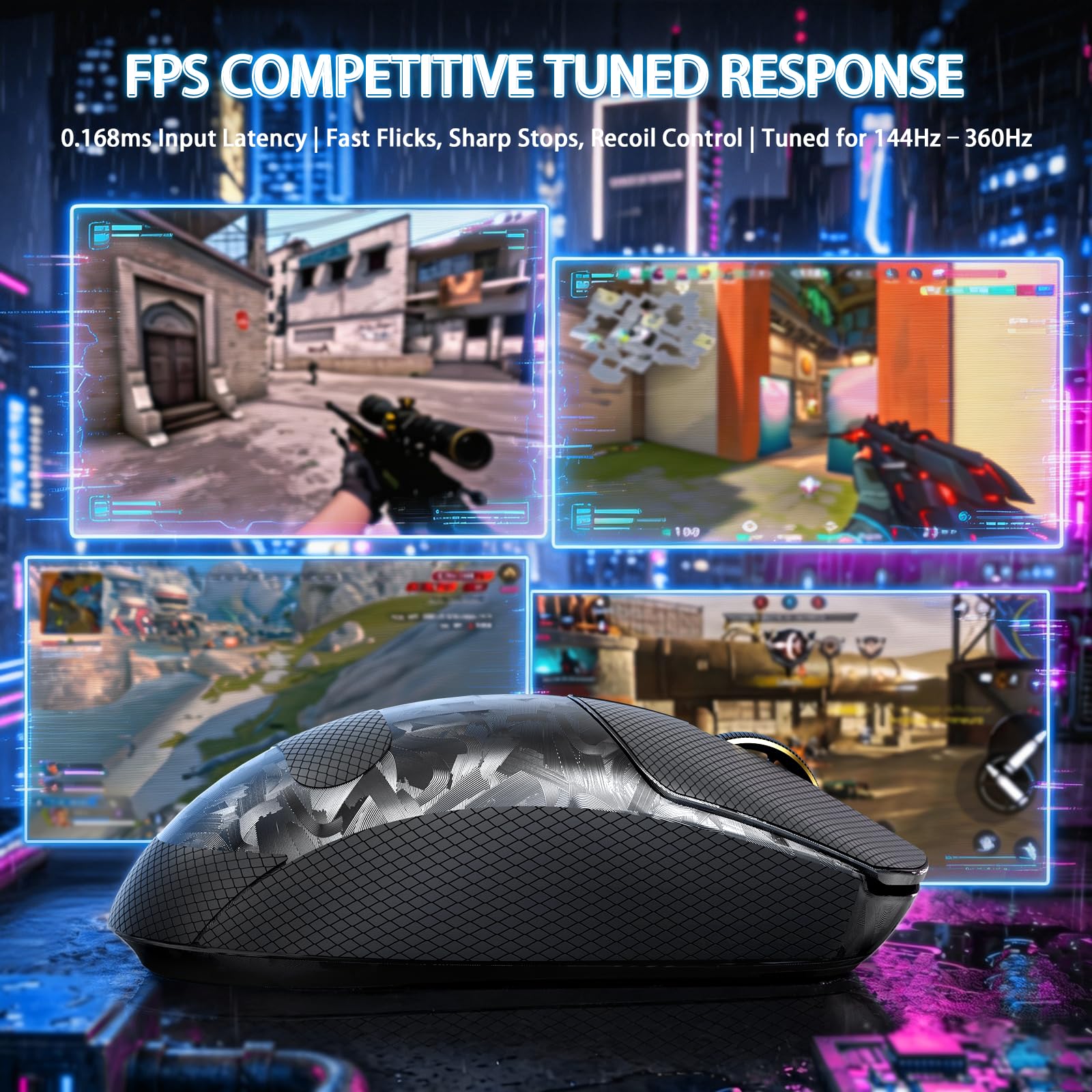 MAMBASNAKE ATTACK SHARK RS3 ULTRA Souris Gaming Sans Fil Fibre Carbone, MCU Nordic 54L15, Capteur PAW3955MAX, Jusqu’à 52000 DPI, 66g Ultra-Légère, Dual 8000Hz, Design Dongle Shark-Fin,for PC/MAC, Noir