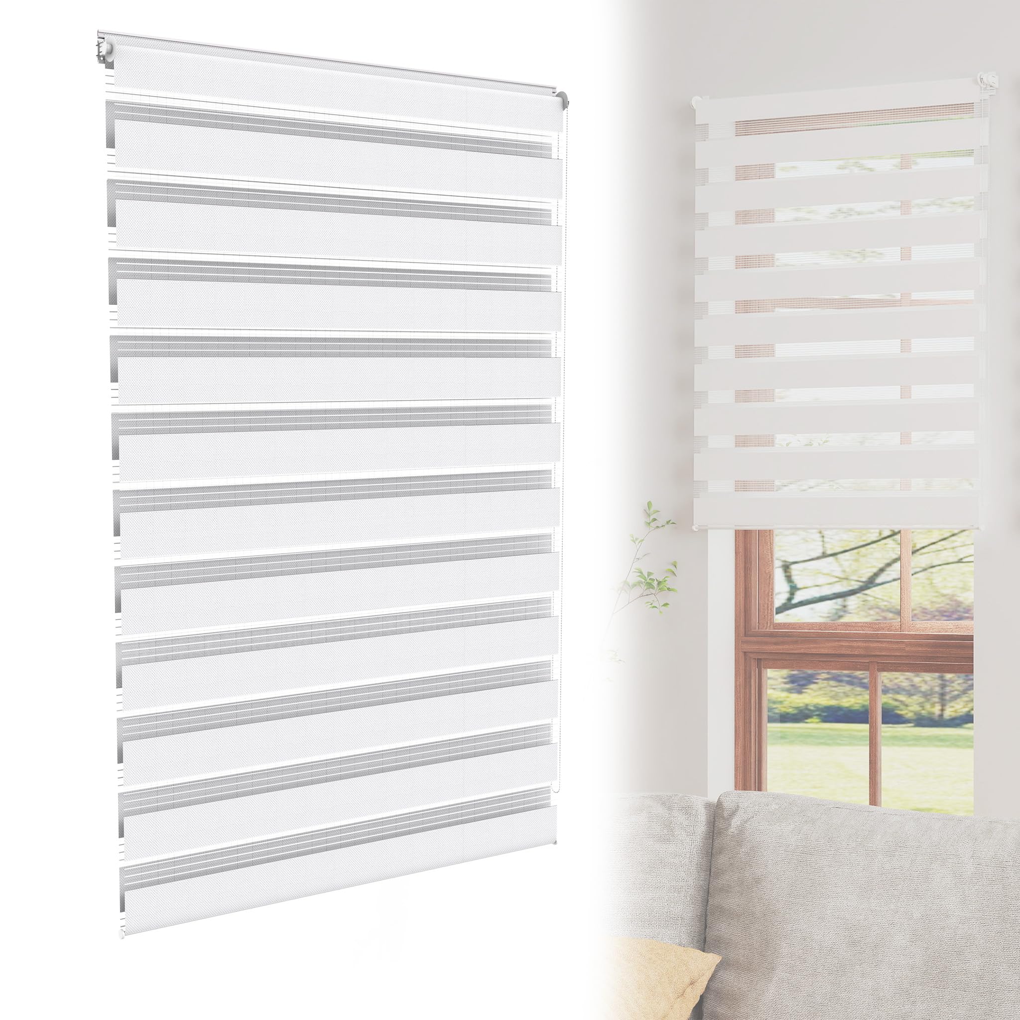YRHome Klemmfix - Store enrouleur double - Sans perçage - 120 x 150 cm (l x H) - Store à fixation latérale - Pour fenêtres et portes - Avec traction latérale - Protection solaire - Protection UV