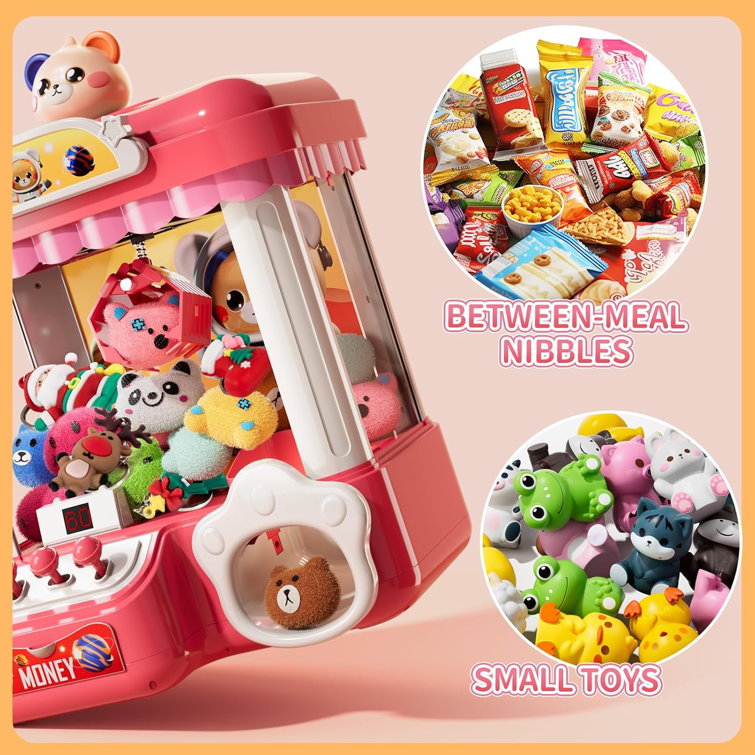 Claw Machine for Kids, Mini Vending Machine with Music & 36 Mini Toys, Candy Grabber Prize Dispenser, Electronic Arcade Game Birthday Party Gifts for 3 4 5 6 7 8 Years Old (Pink)