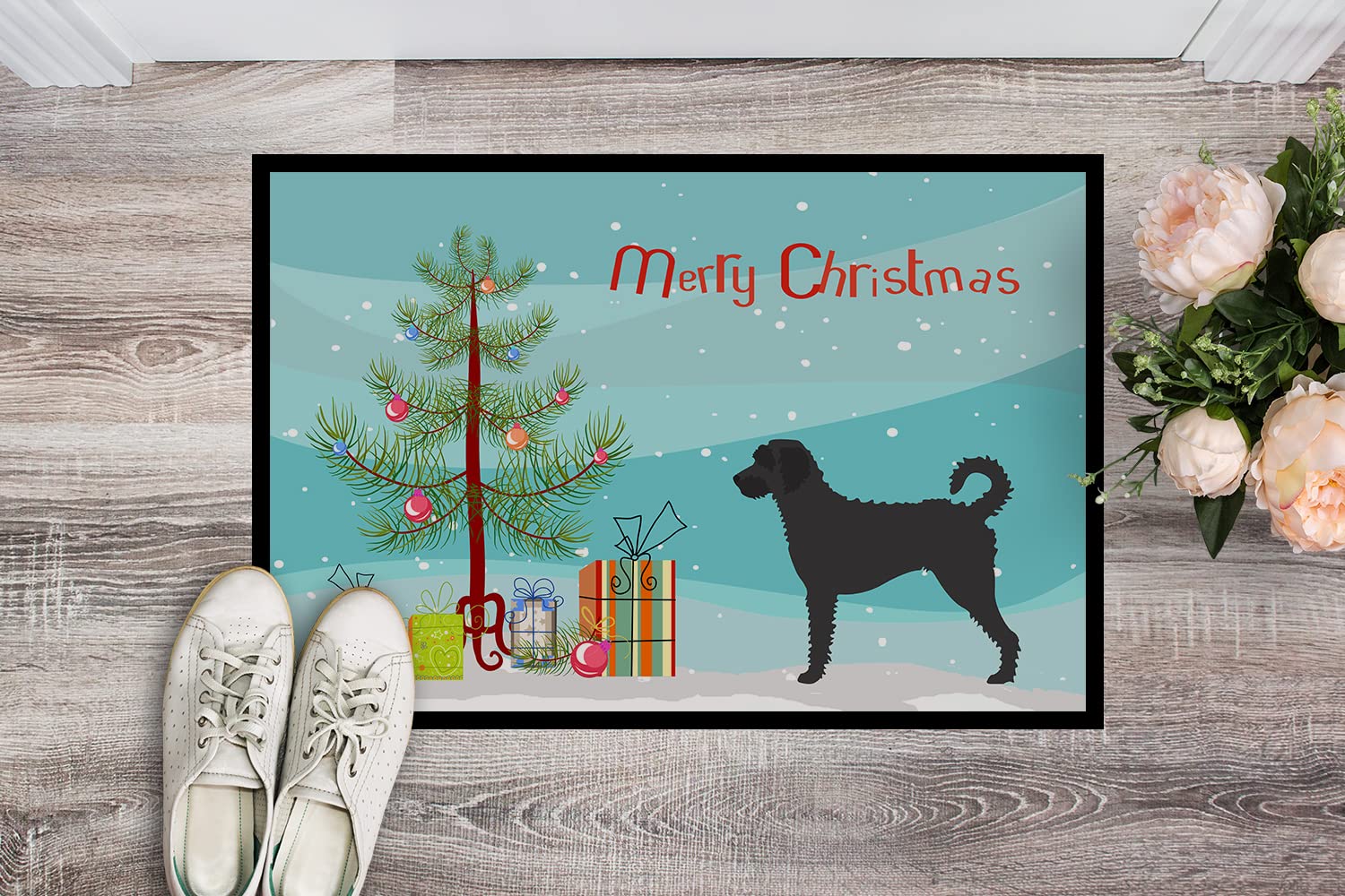 Caroline's Treasures BB8499MAT Labradoodle Christmas Doormat 18x27 Front Door Mat Indoor Outdoor Rugs for Entryway, Non Slip Washable Low Pile, 18H X 27W