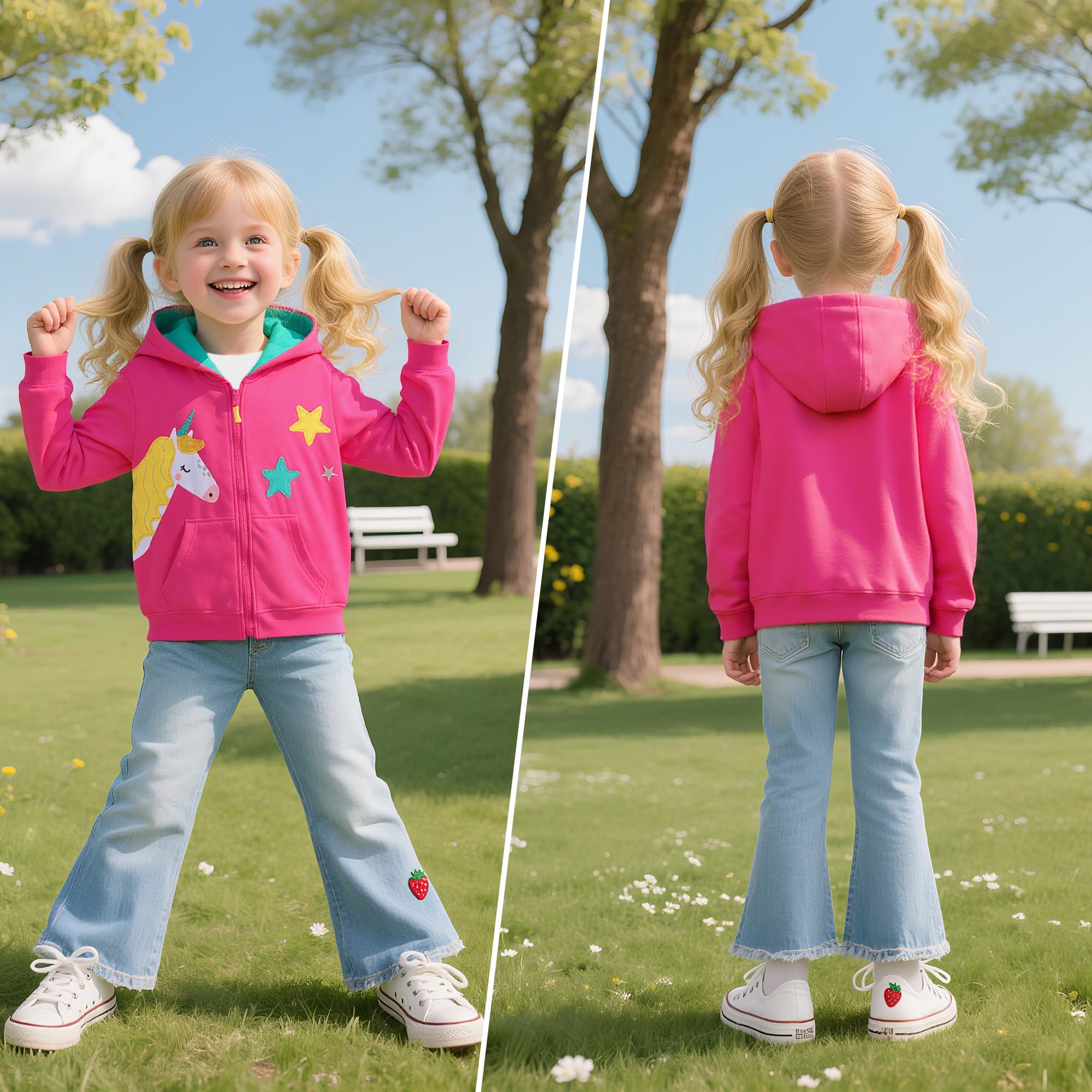 Sudadera con Capucha y Cremallera Niñas Algodón Mangas Largas Casual Chaqueta Moda Lindo Animal Hoodie Tops con Bolsillos Ropa para Niña de 3 a 8 Años