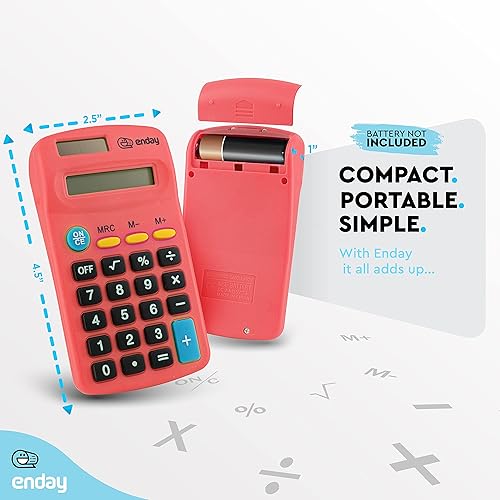 Miniatura 4 de Calculadora roja, básica pequeña solar y funciona con pilas, pantalla grande de cuatro funciones, calculadora de mano alimentada automáticamente