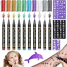 10 Stück Tattoostifte für Kinder 72 Stück Tattoo Schablonen Kinder,Hautfreundlich und Sicher,Temporäre Körpermarkierungen,für Partygeschenke,Halloween,Karneval