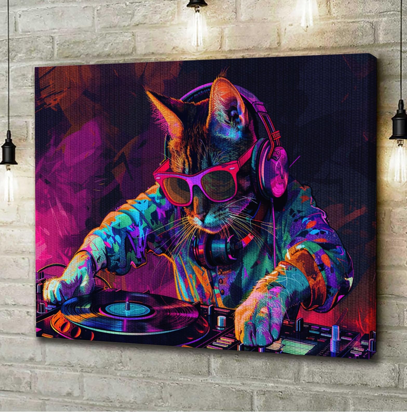Amazon.com: DINHVBIEN9322 Canvas Print Wall Art- Cat Play DJ in