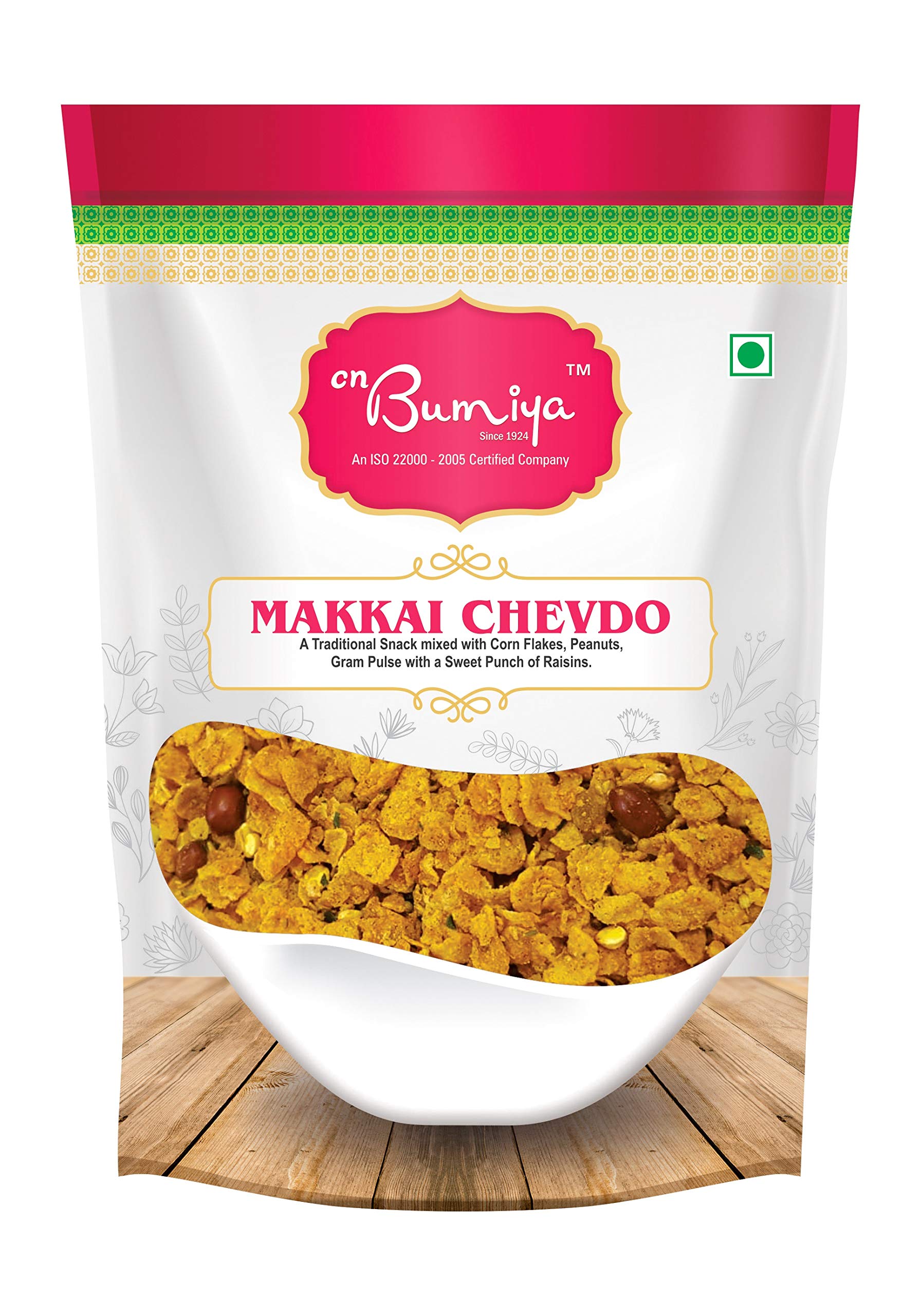 CN Bumiya Makkai Chevdo # (A Traditional Snack Mixed with Corn Flakes, Peanuts, gram Pulse with a Sweet Punch of Raisins) (Pack of 2)