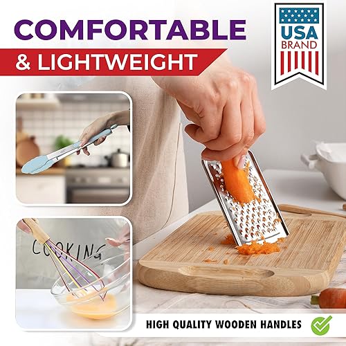 Miniatura 6 de Kaluns Juego completo de utensilios de cocina de silicona, 50 piezas, resistente al calor, antiadherentes, con asas de madera, 800 F, resistentes al