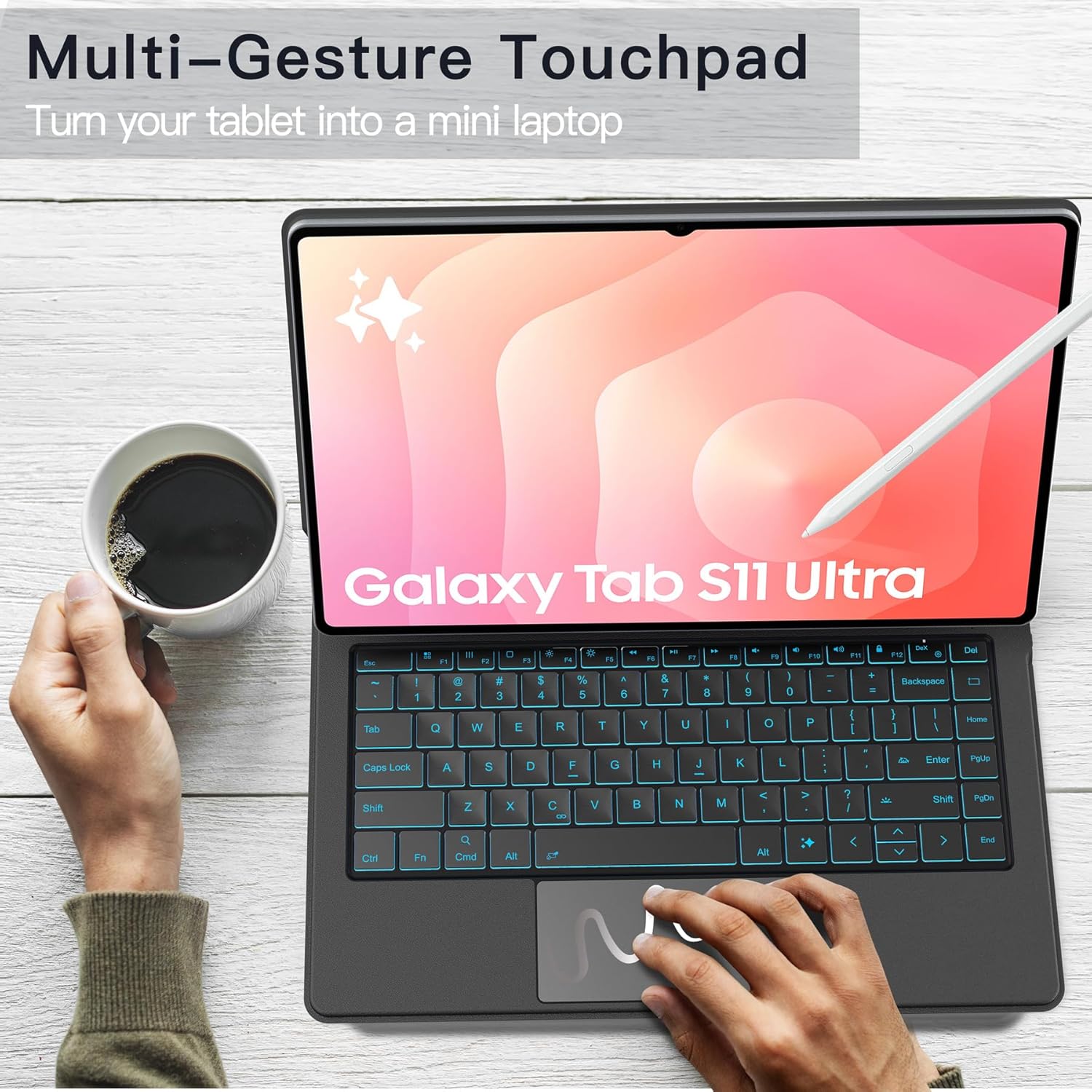 for Samsung Galaxy Tab S11 Ultra Keyboard Case 14.6", Magic-Style Floating Cantilever Magnetic Stand, One Click Dex Mode, AI Key, 3-Level 7 Colors Backlit, Built-in trackpad Black