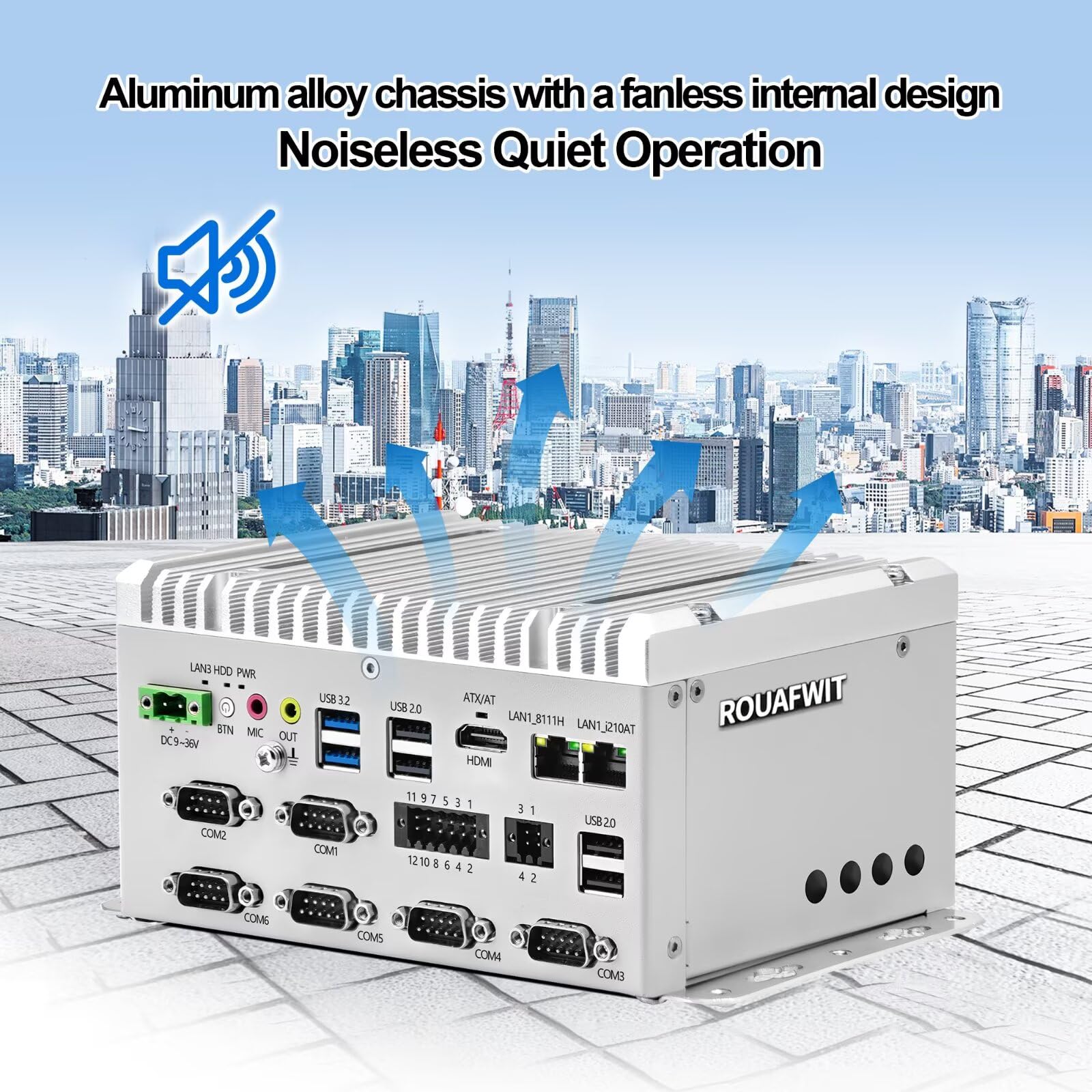 Industrie Mini PC Lüfterlos Fanless Embedded Computer J6412 Dual LAN 6COM 8Pin GPIO 4USB 4K Display Auto Power On DDR4 0G RAM 0G SSD