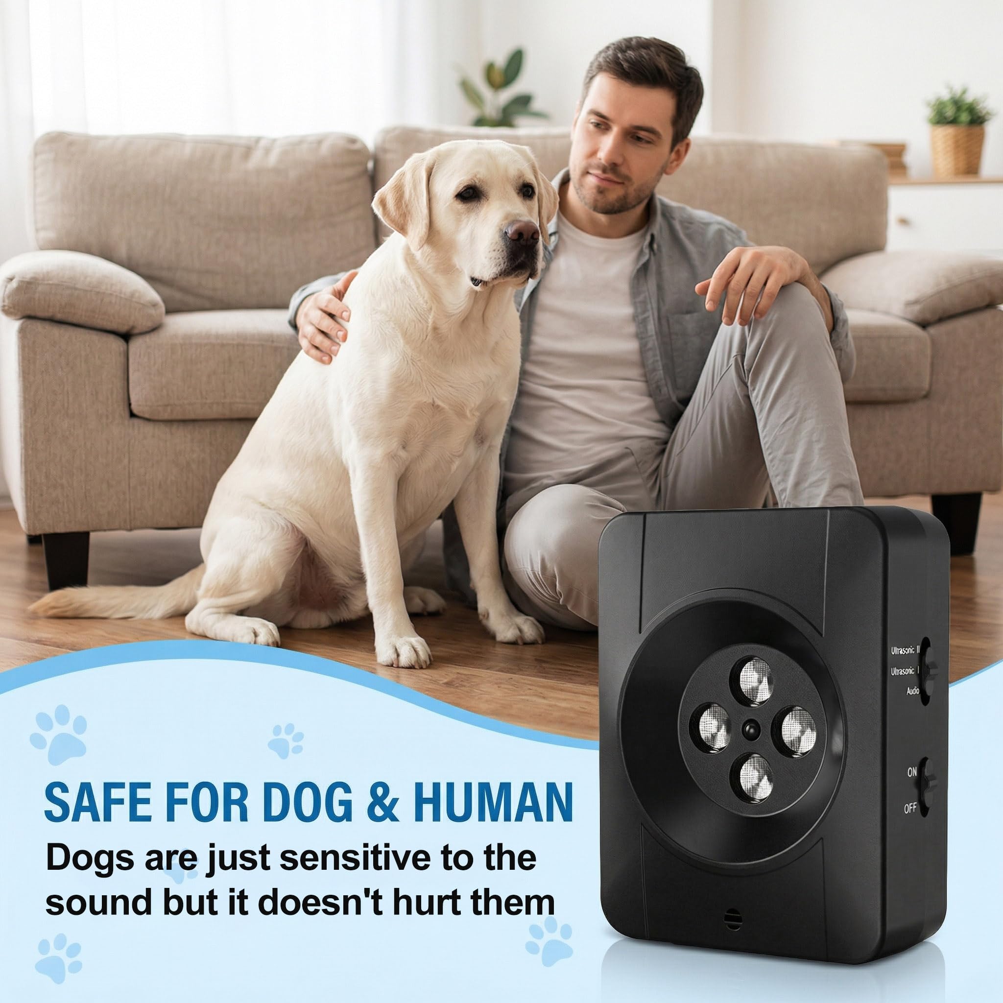 Anti Aboiement pour Chien, Auto Dispositif Anti Aboiement,Ultrasons 33FT Anti Aboiement pour Chien avec 3 Modes, Anti Aboiement Chien Voisin, étanche pour Chiens l'extérieur et l'intérieur (Noir)
