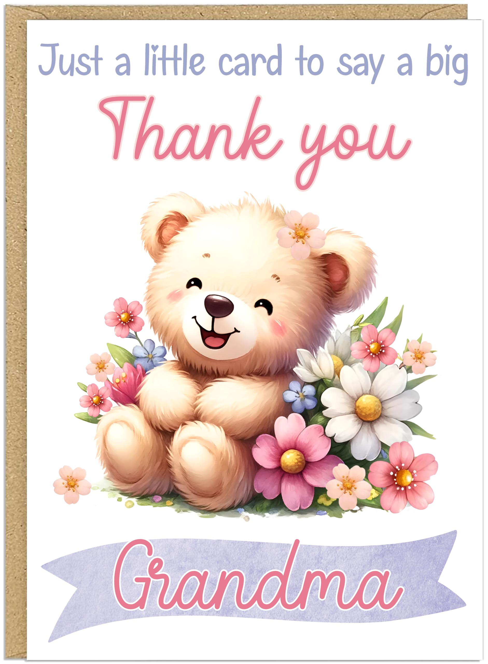 Personalised Thank You Card - Custom Add Own Name Cute Teddy Bear Floral Design - Just a Little Card to Say a Big Thank You - Any Occasion Gratitude Greeting Cards (Design 4)