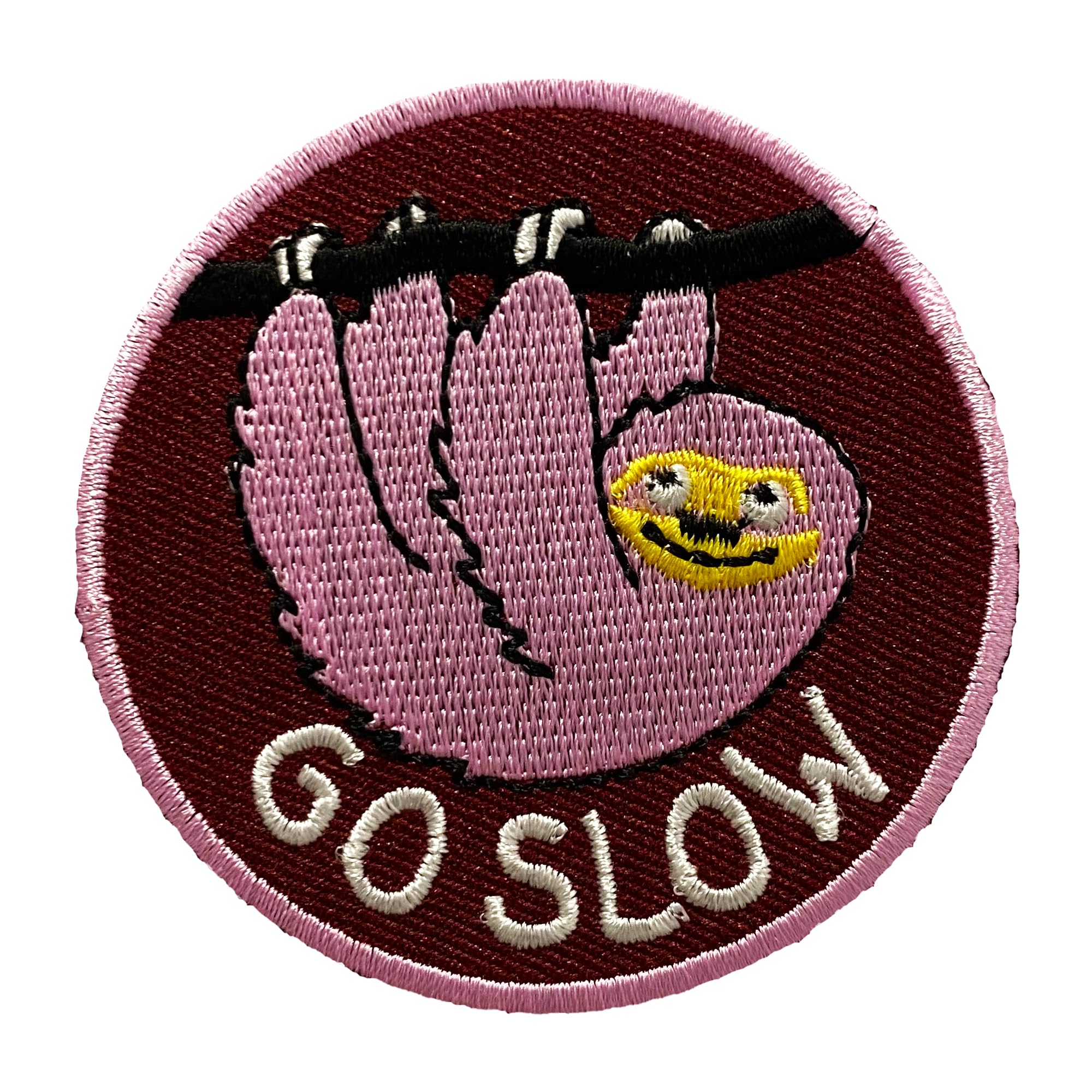 PatchedCo Iron On/Sew On Embroidered Patch, Funny Cute Aesthetic Y2K Girly Smiley Face Cute Applique for Clothes, Jackets, Vest, Jeans, Shirts, Hats, Bags, Backpacks & Clothing (Go Slow)
