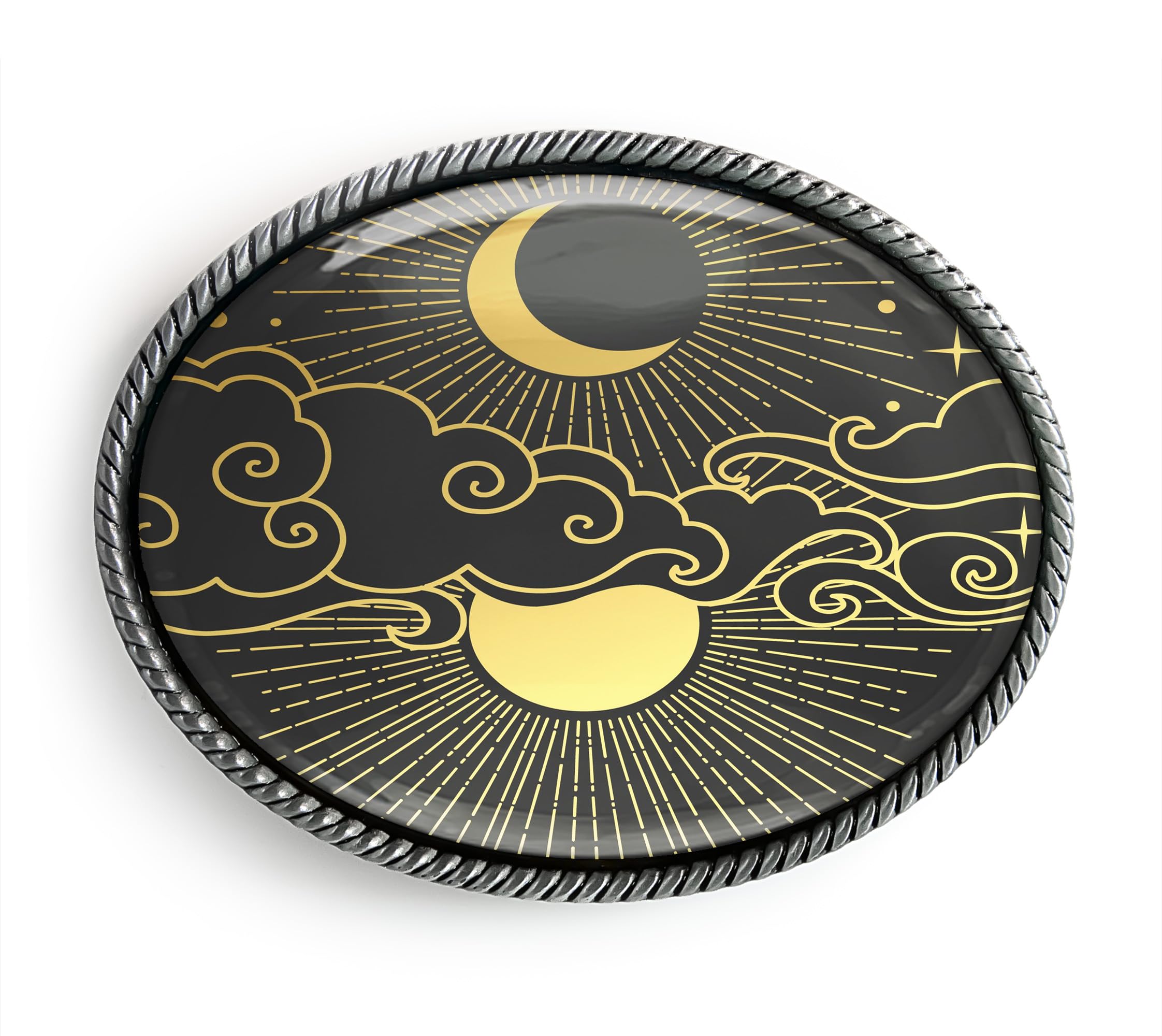 Minimalist Sun and Moon Belt Buckle - Celestial Dark Handmade Artisan Buckle