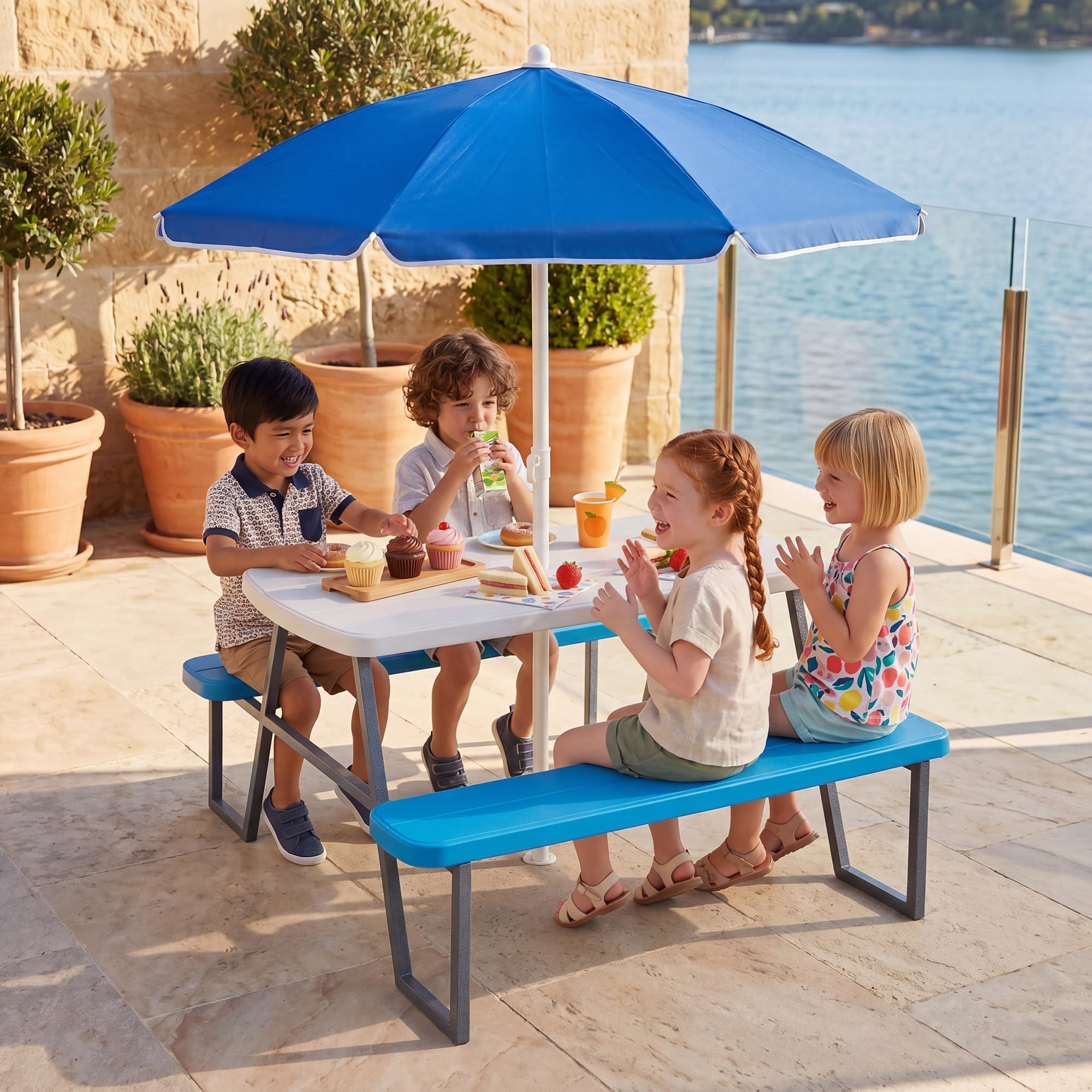 GOPLUS Mesa de Picnic Infantil con Sombrilla Desmontable