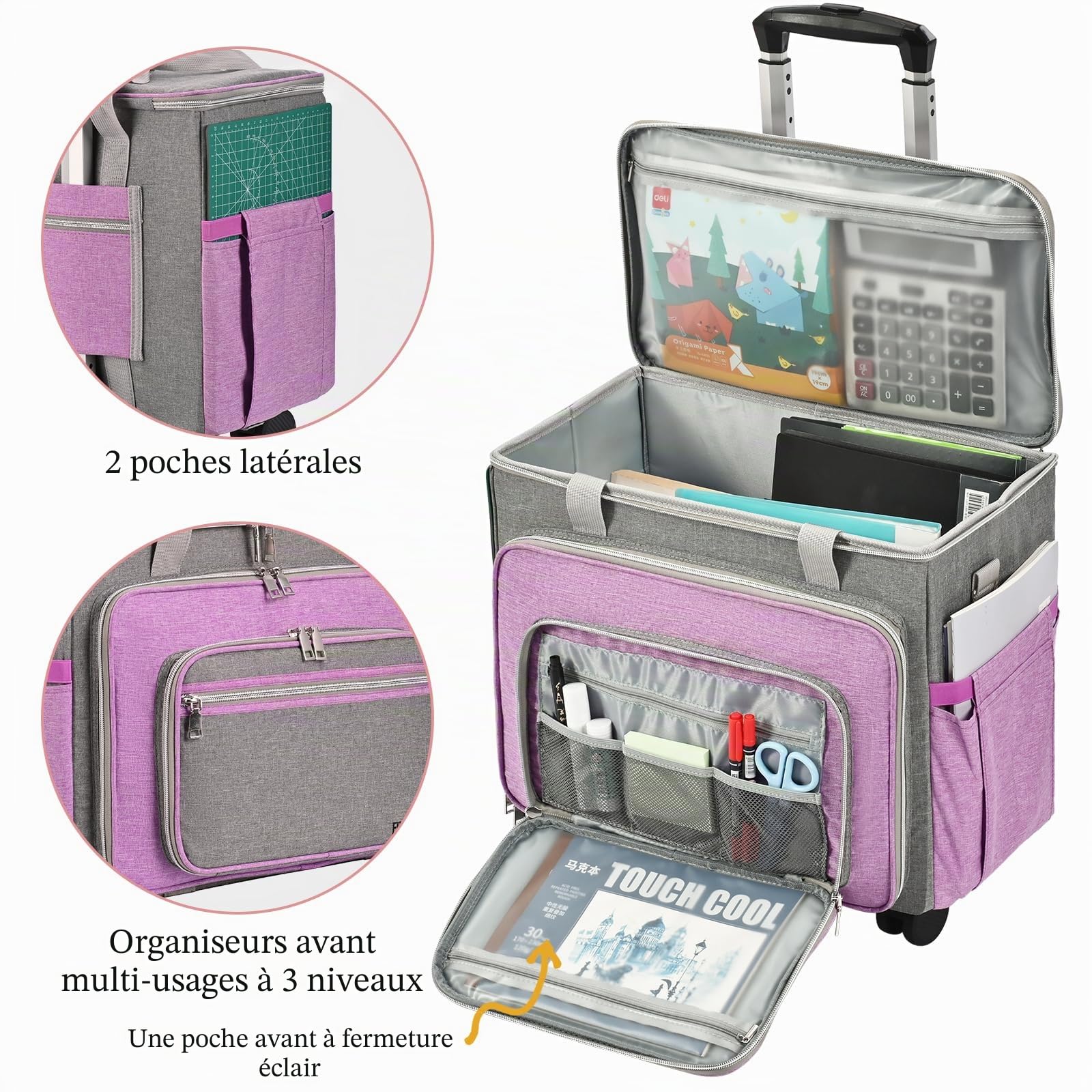 Étui pour Machine à Coudre avec roulettes, étui de Transport Amovible pour Machine à Coudre sur roulettes, Chariot fourre-Tout à roulettes avec Plusieurs Poches de Rangement pour la Plupart