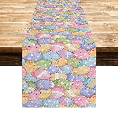 EDDERT Easter Table Runner 72 Inches Long, Burlap Easter Runner, Linen Colorful Egg Rectangle Table Runners, Perfect Easter Table Decorations Decor for The Home (13*72)