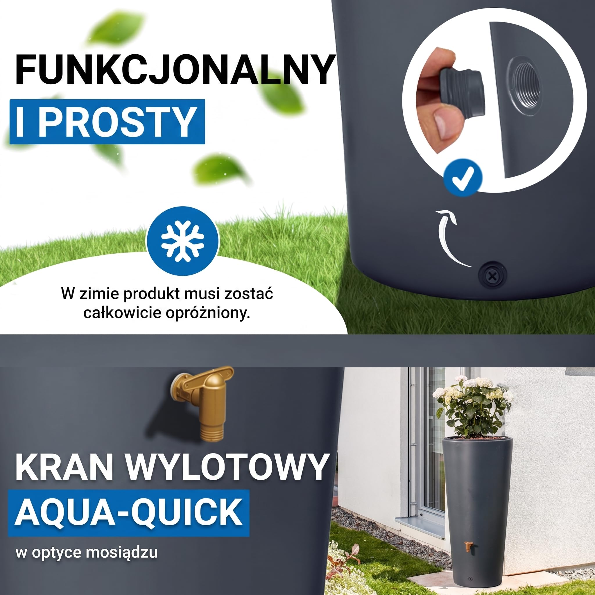 4rain VASO 2w1 zbiornik na deszczówkę 220 l, graphite grey, z kranem