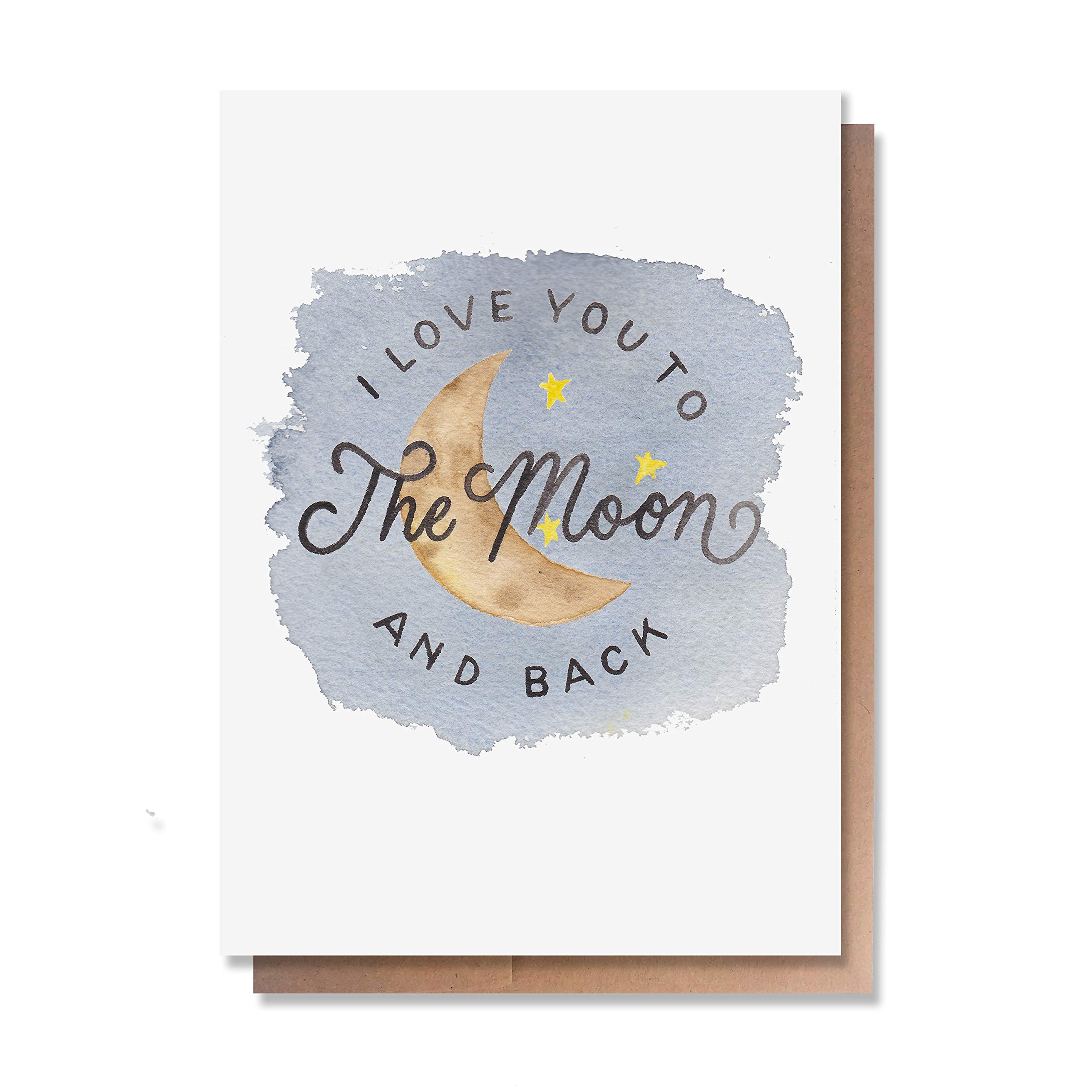 Wunderkid Love You to the Moon & Back, Happy Valentine's Day Card for Him or Her (1 Single Card, Blank inside)