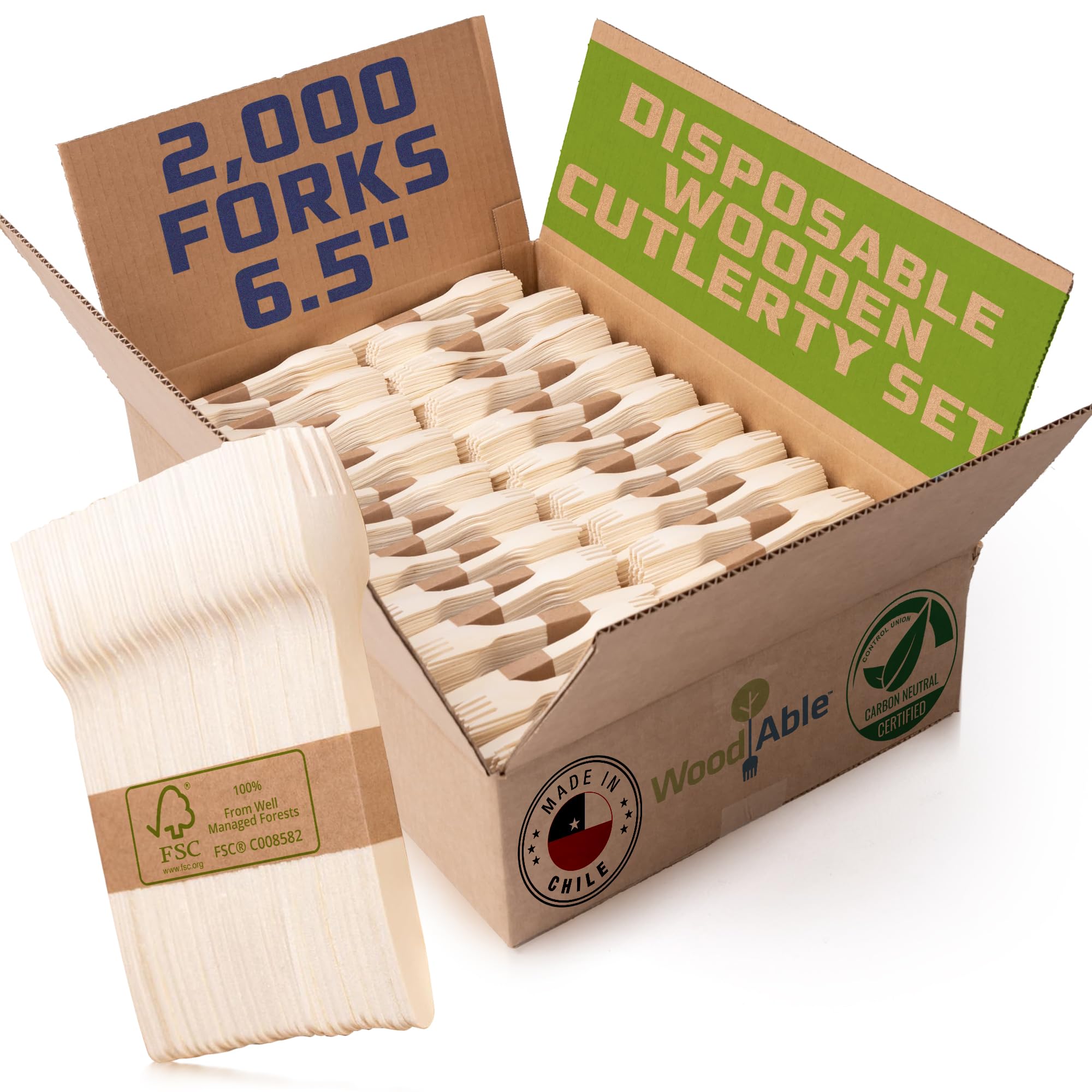 WOODABLE Wooden Forks, 2000 Pack, 6.5 Inch, Bamboo Utensils Alternative