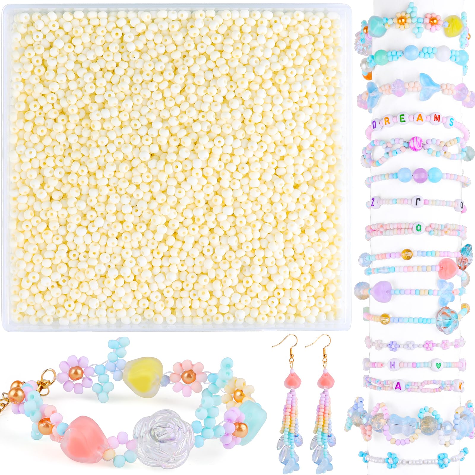 Prettme Beige 5000Pcs 3Mm Matte Seed Beads, 8/0 Small Glass Pastel Frosted Beads For Jewellery Making, Bracelet Necklace Rings Earrings Making