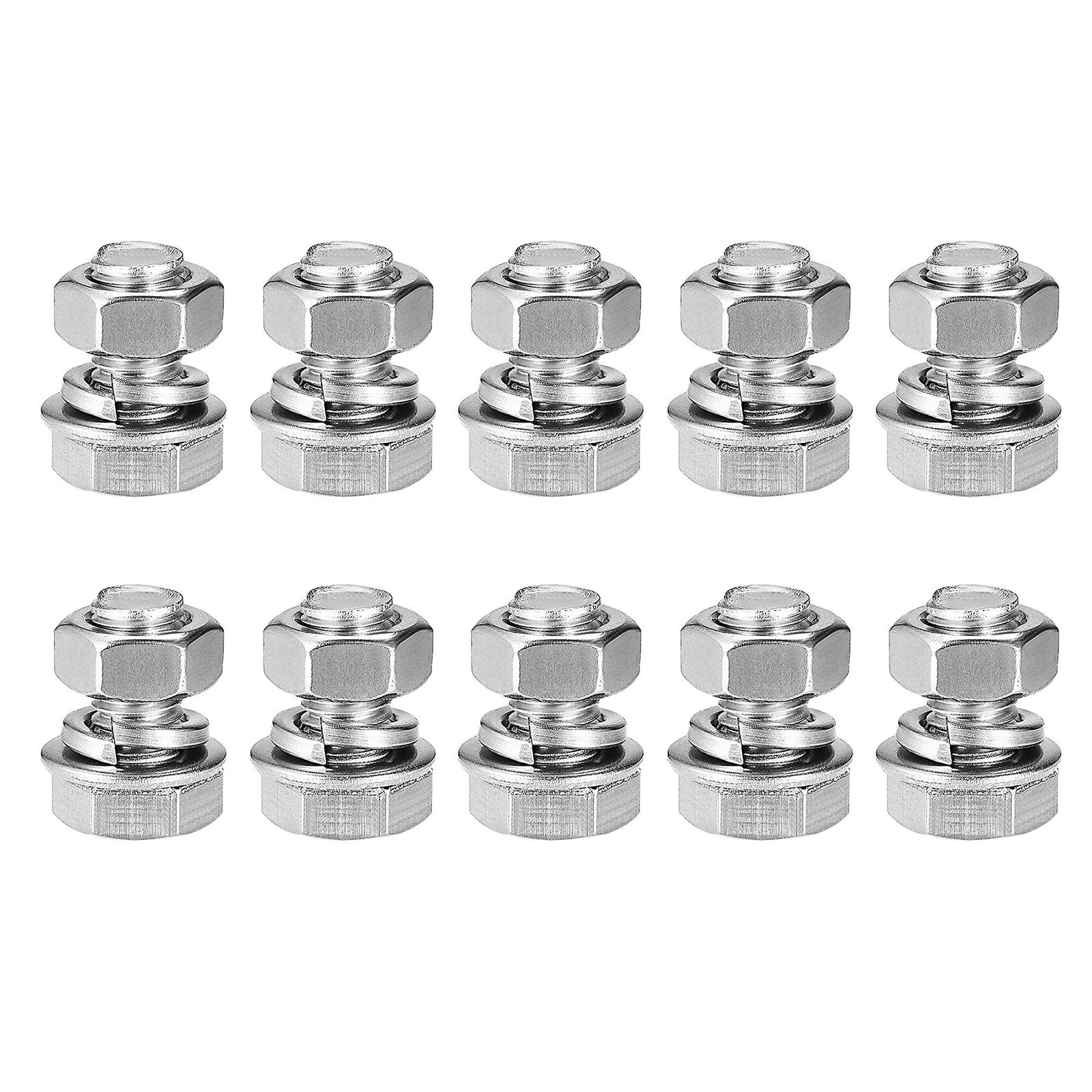 TOP-VIGOR 10Pcs M8 x 16mm Hex Head Screws Bolts, Nuts, Flat & Lock Washers Kits