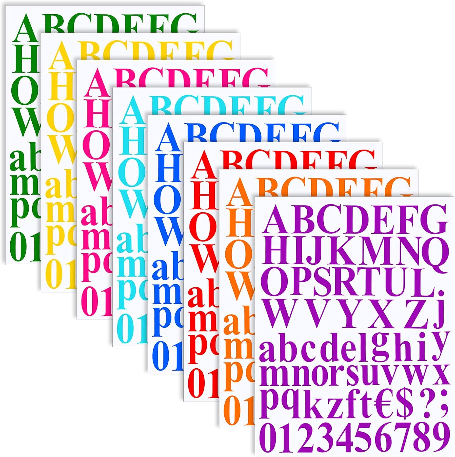 8 Sets 536 Pcs Vinyl Letter Stickers 2 Inches Letter Alphabet Stickers
