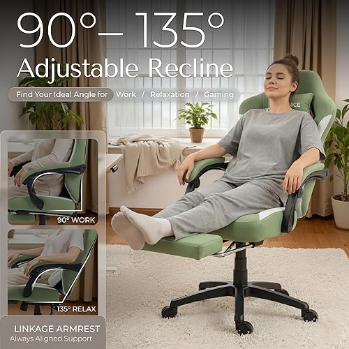 Miniatura 8 de Silla de juegos de tela con resorte de bolsillo, silla ergonómica de respaldo alto para videojuegos con reposapiés, soporte lumbar de masaje, altura