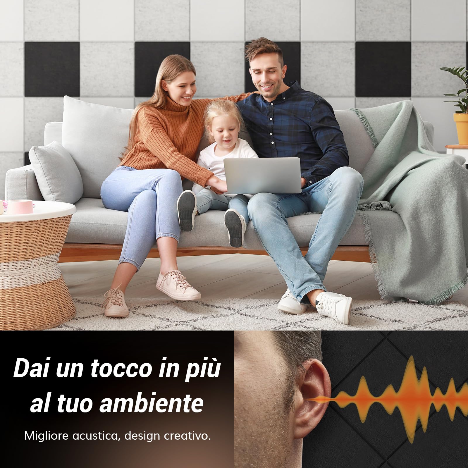 TONOR 18 Pezzi Pannelli Fonoassorbenti Adesivi, 30 x 30 x 0,9 cm Pannello Fonoassorbente Ad Alta Densità, Insonorizzazione Stanza per Cinema Domestico, Soggiorno, Camera da Letto, Nero