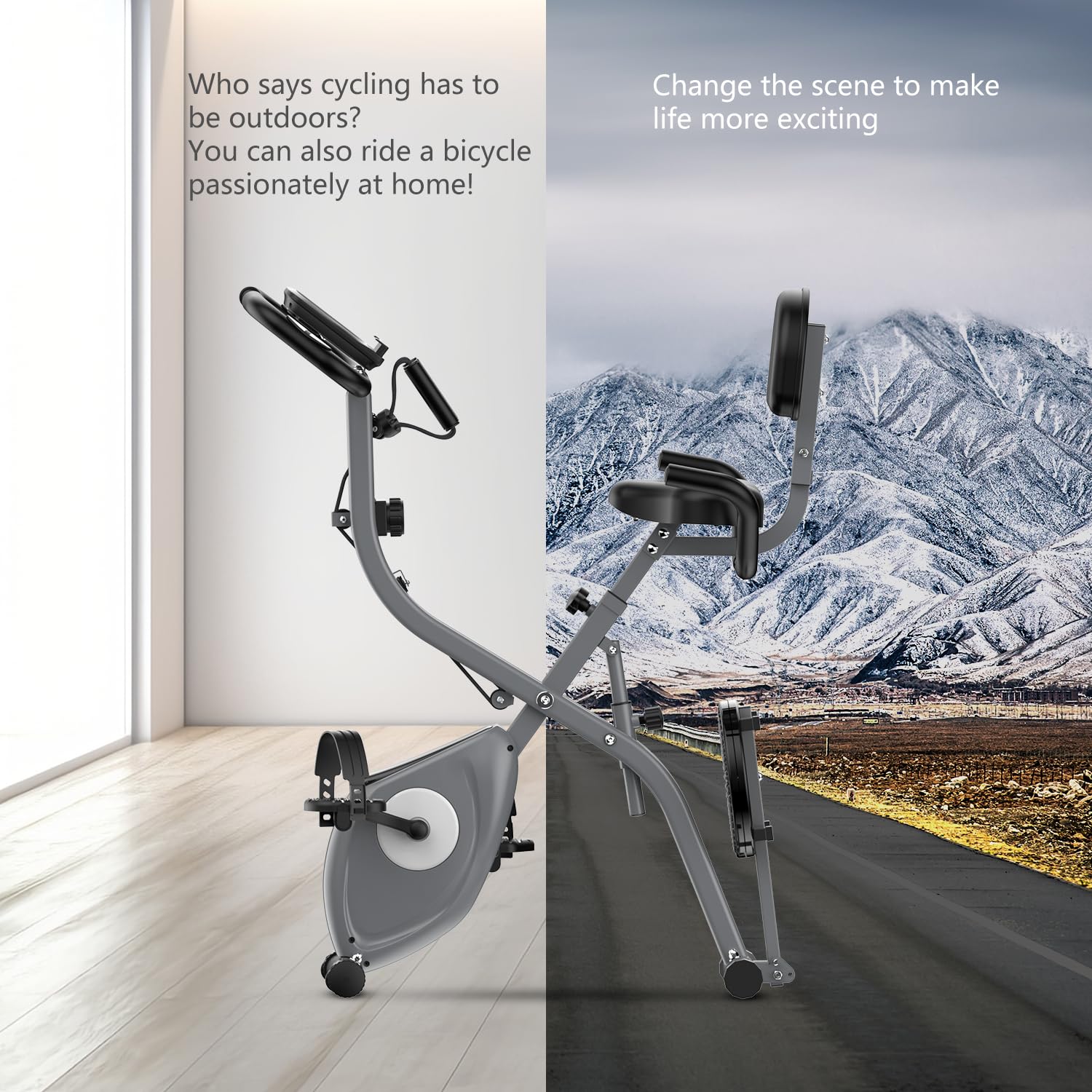 Bicicleta estática 3 en 1 con aplicación, plegable en interiores con disco de cintura giratoria, pantalla digital y resistencia magnética de 10 niveles