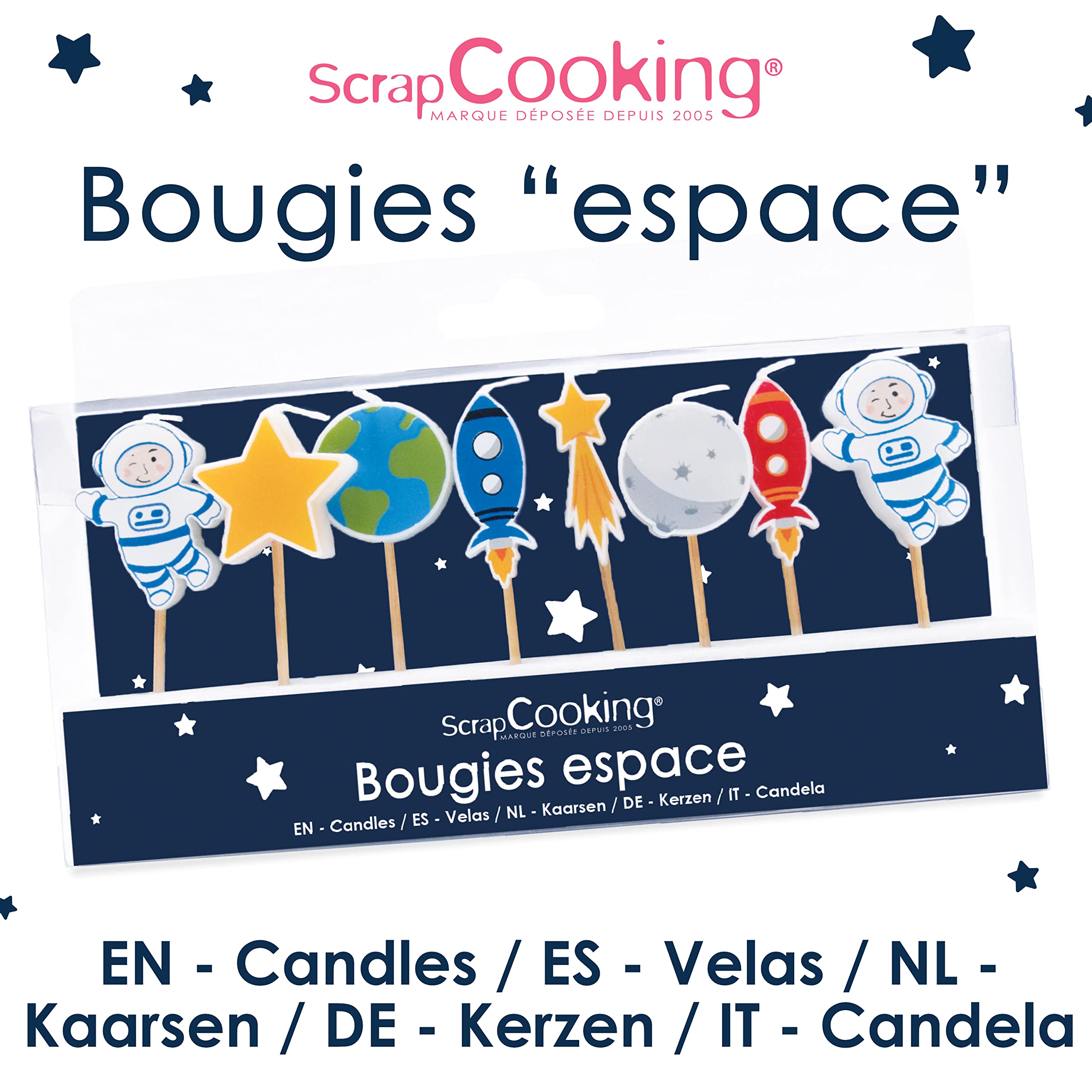 ScrapCooking 5060 Set of 8 Space Candles - Original Paraffin Wood Cake Decoration - Children's Birthday Party Cupcake Pastry - Spaceship Astronaut Star