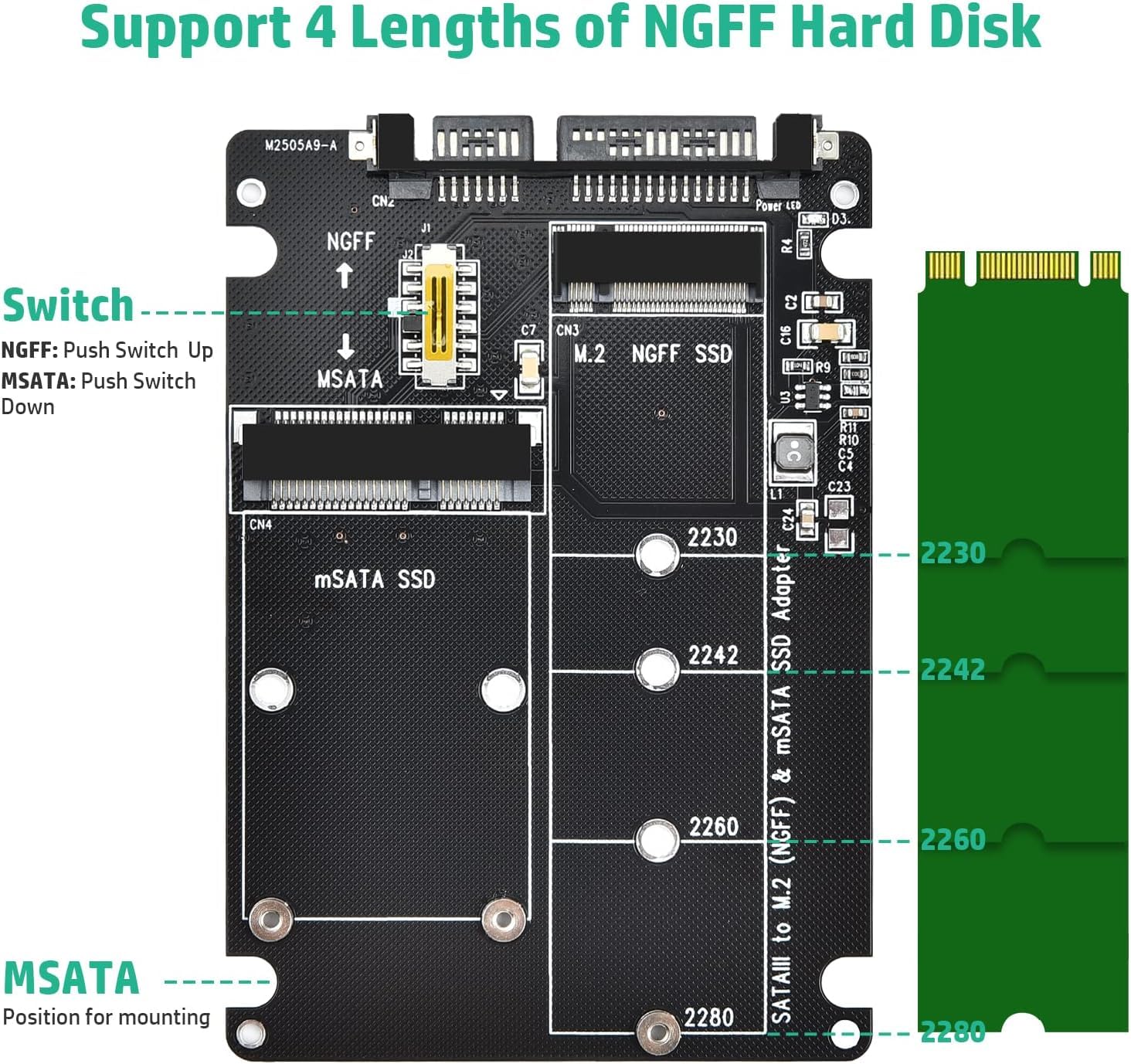ELUTENG M.2 to SATA Adapter - 2 in 1 Converter for MSATA/M.2 NGFF SSD to 2.5" SATA III, Supports B&M Key, Not for M Key