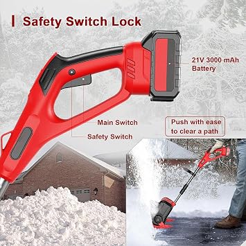 Cordless Electric Snow Shovel, 1200W Snow Thrower 6m Throwing Distance, ABS Roller Brush + 180° Adjustable Auxiliary Handle, for Patio, Playground, Farm,A