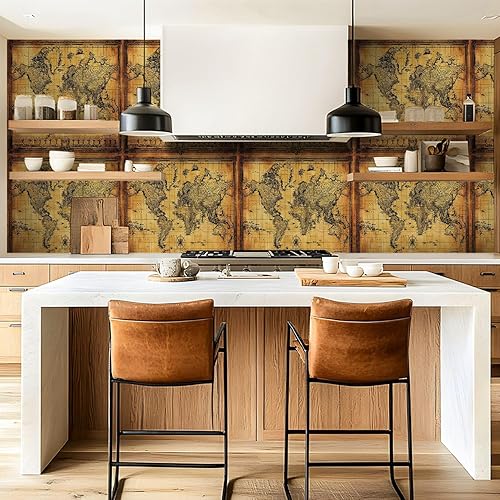 Miniatura 2 de VGHUYEVOGERE Papel tapiz autoadhesivo para despegar y pegar, diseño de mapa vintage del mundo 1778, papel de contacto apto para inquilinos para