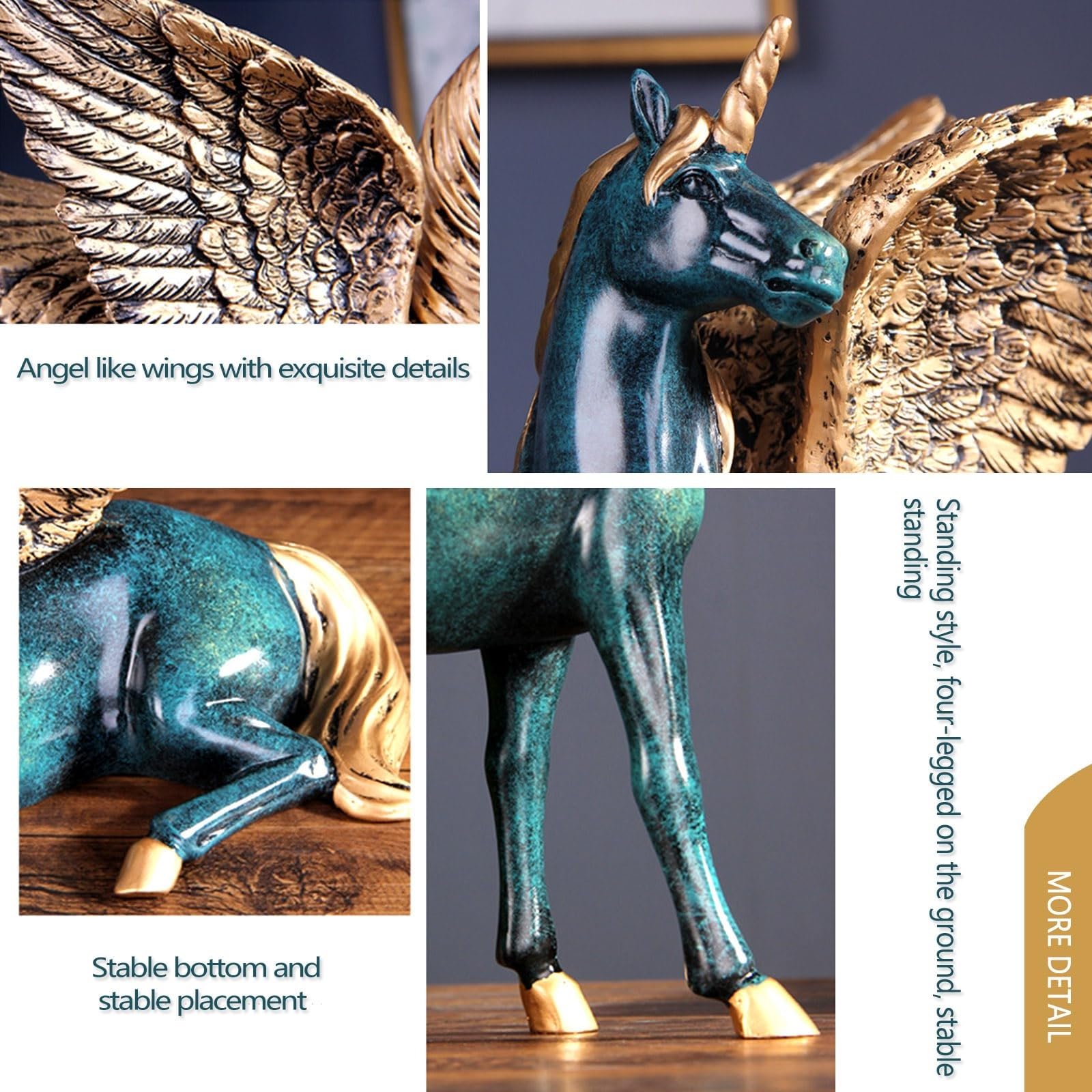 Pegasus Figurka konia, jednorożec, stojące figurki, greckie latające zwierzę, dekoracja domu, statuetka na biurko, artystyczna figurka, dekoracje do salonu, na imprezę, niebieska, wys. 19 cm