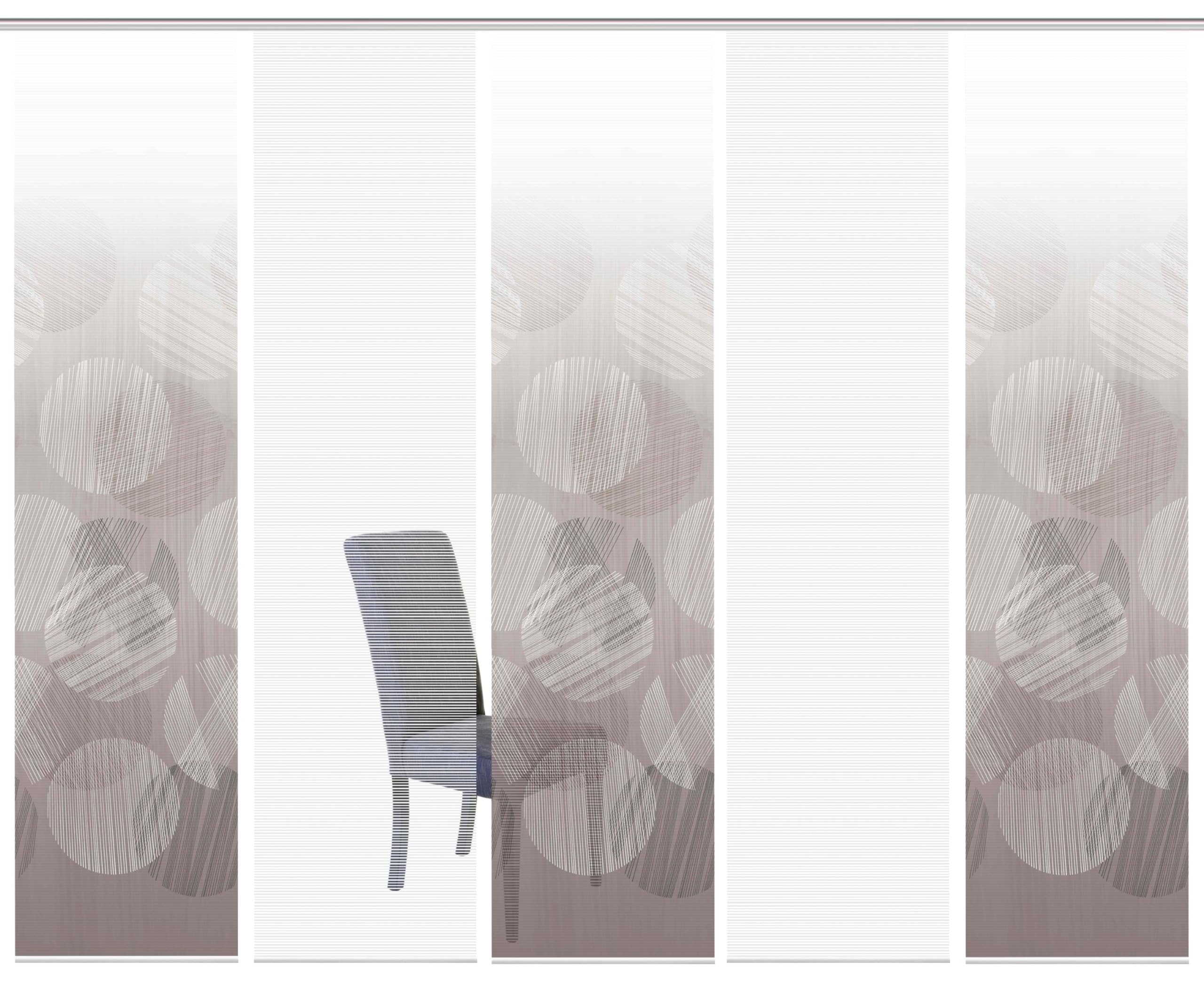 HOME WOHNIDEEN 95168 | 5er-Set Schiebegardine 'Circo', Digitaldruck auf Bambus-Optik, mit abstraktem Motiv, 260x60cm, Farbe: Grau und Taupe, Farbe:Taupe
