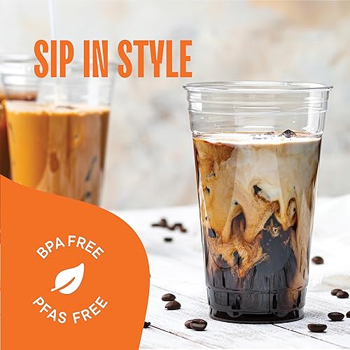 Miniatura 10 de 100 juegos - 12 onzas Vasos de plástico transparente con tapa de ranura para pajilla vasos de plástico desechables de 12 onzas con tapas