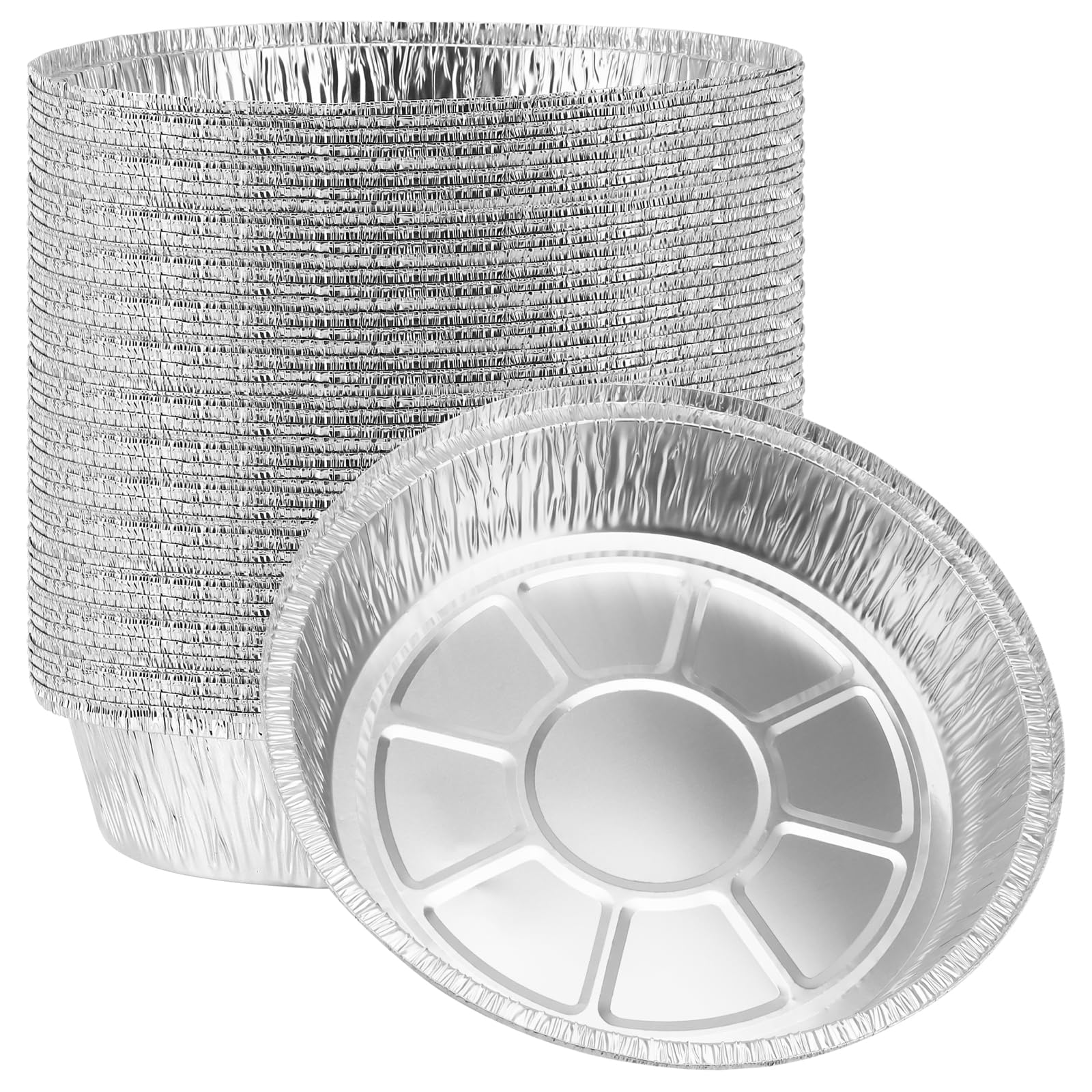PINGEUI 50 PCS Round Aluminium Foil Trays, 9 Inch Deep Foil Food Containers, Takeaway Tin Foils Tray for Baking, Roasting, Meal Prep, BBQ