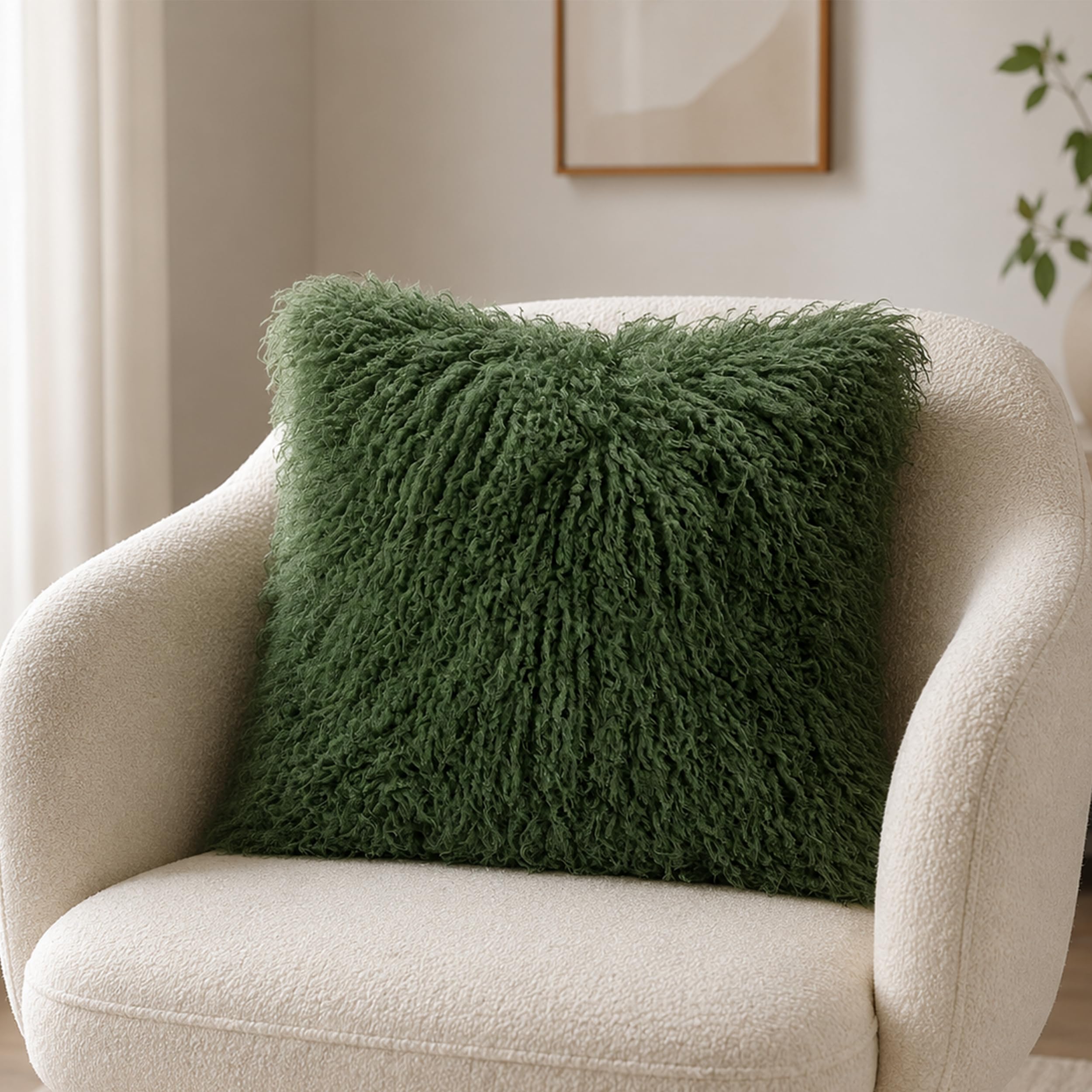 Kissenbezug tibetischem Lammfell Kissenbezug mit YKK Reißverschluss | Dekorativer Tannengrün Kissen bezug 40x40cm für Sofa, Bett und Sessel | Erhältlich