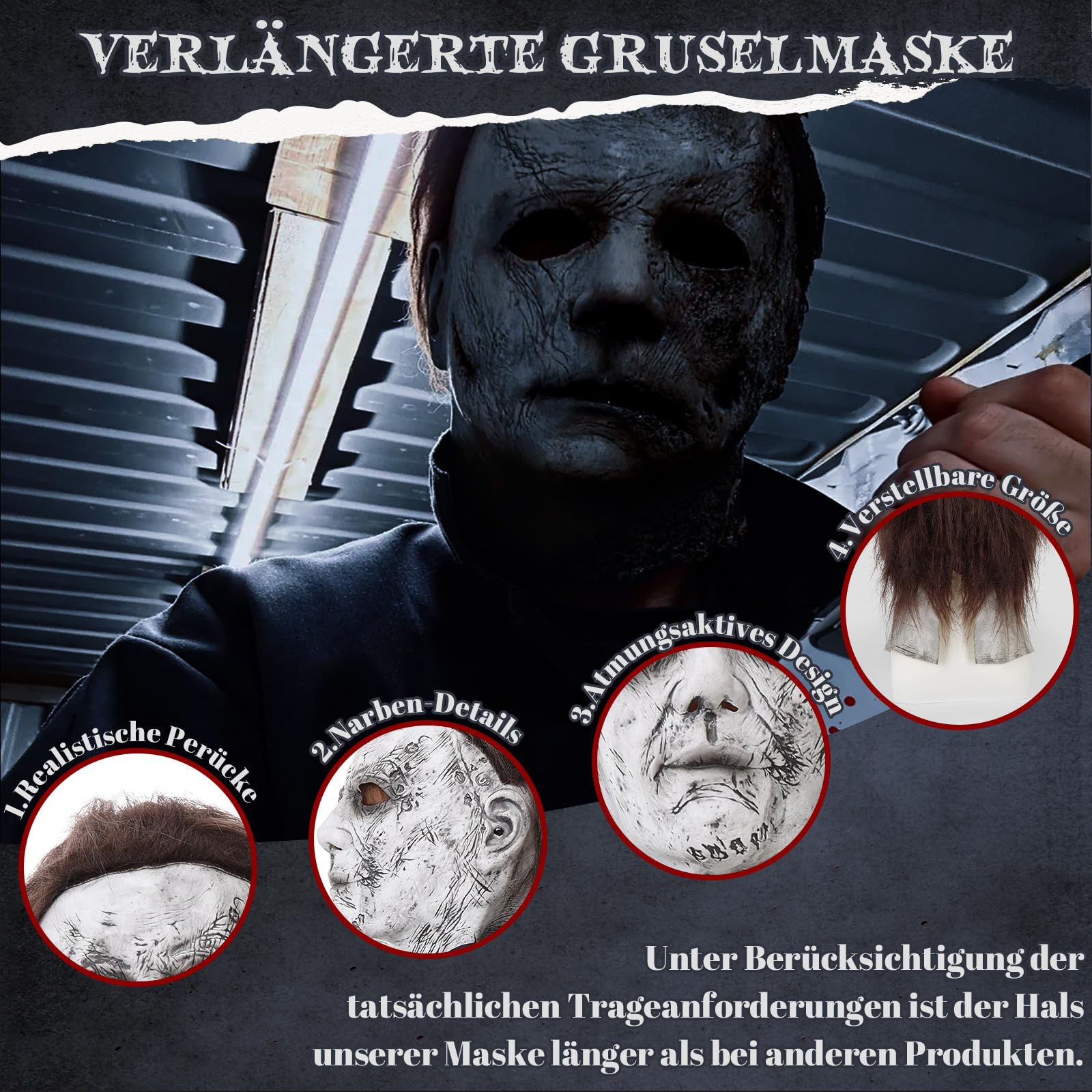 BuzzoXerex Halloween Michael Myers Costume per Bambini, Costume Horror Cosplay Set con Tuta Lavoro Uomoe, Lattice Horror Maschera Michael Myers Bambini per Halloween