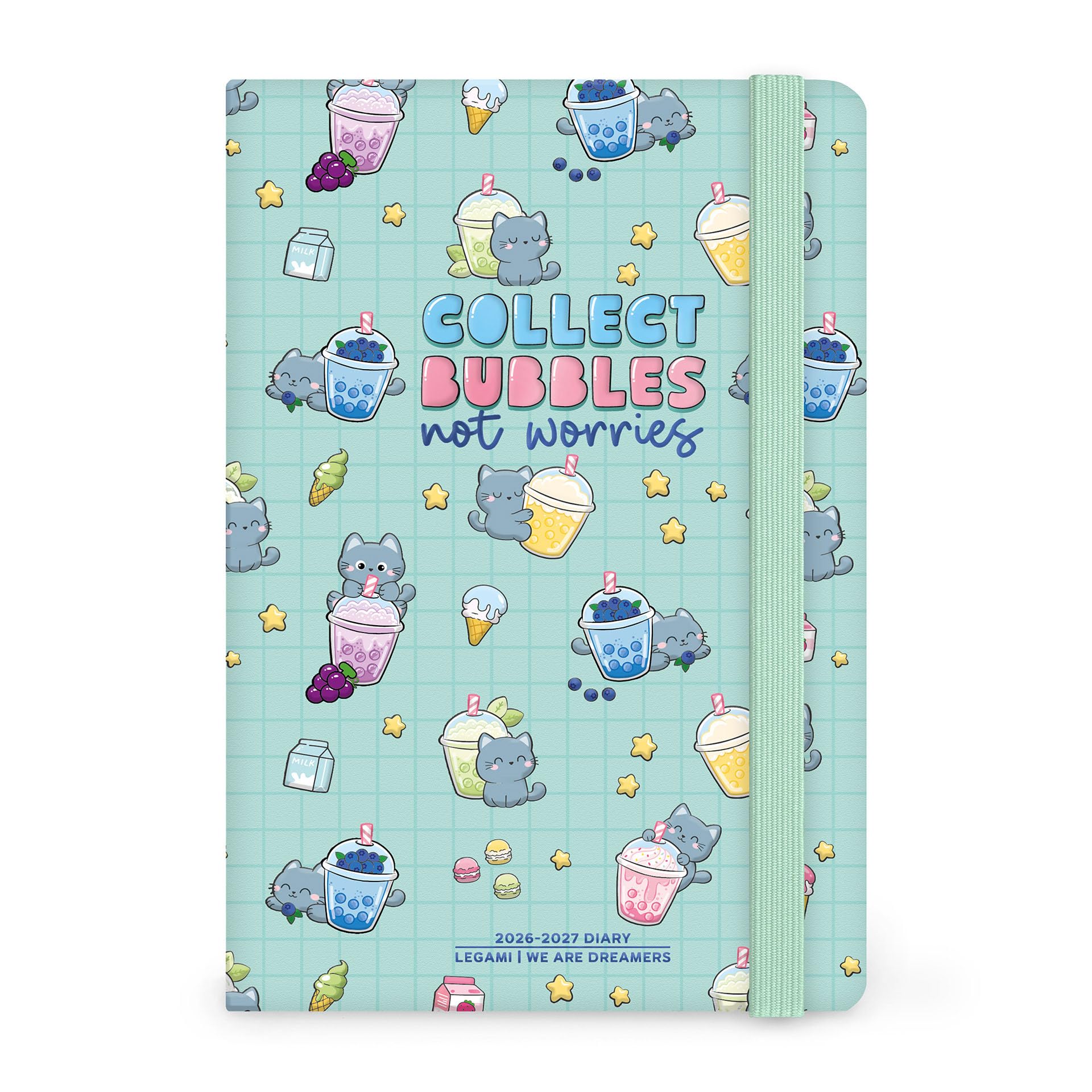Legami Kitty Bubble Tea Weekly Planner with Notebook 2026-2027, 16 Months, Medium, Diary from September 2026 to December 2027, Closure with Elastic Band, FSC Certified Paper, 12 x 18 cm